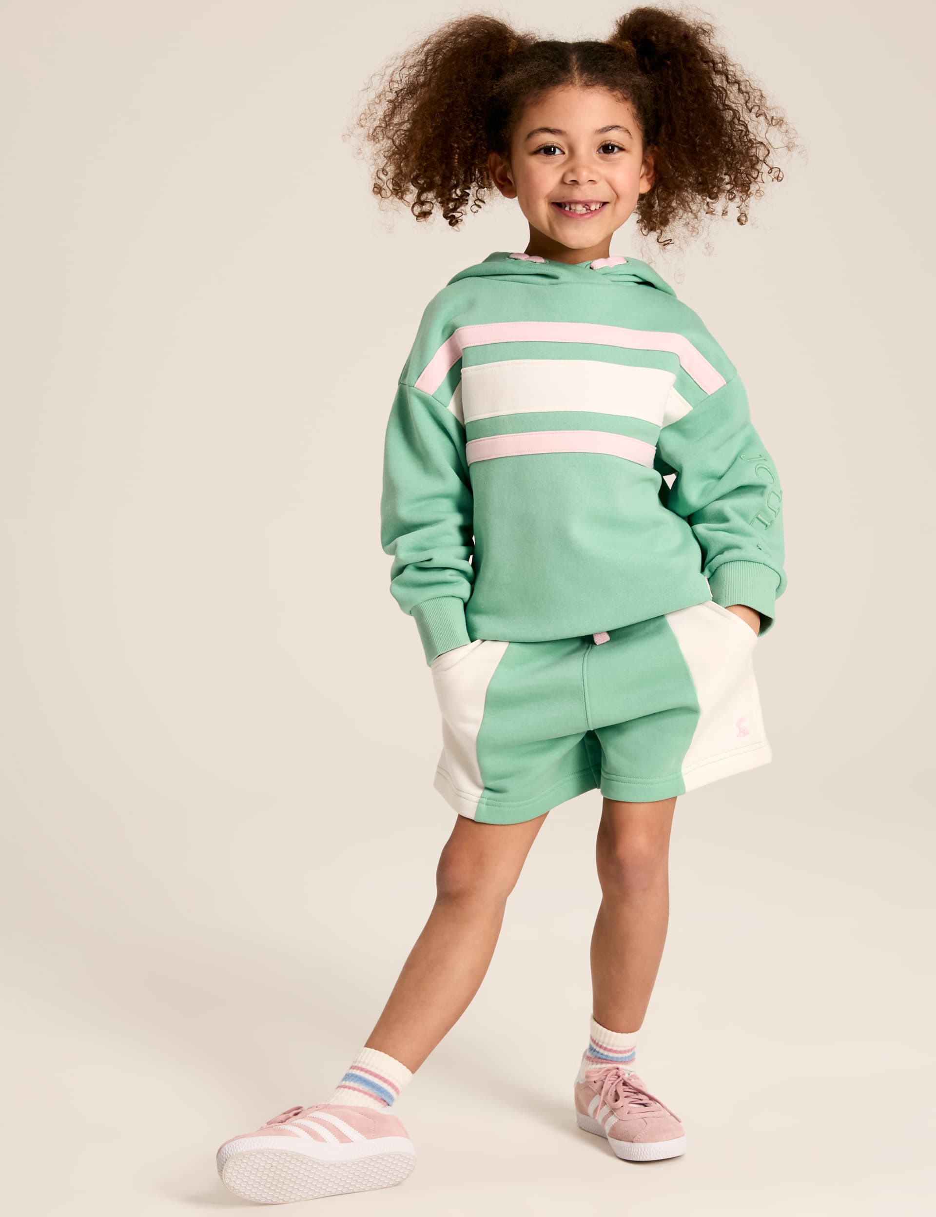 Joules Girls Cotton Rich Colourblock Shorts (2-12 Yrs) - 5y - Green Mix, Green Mix