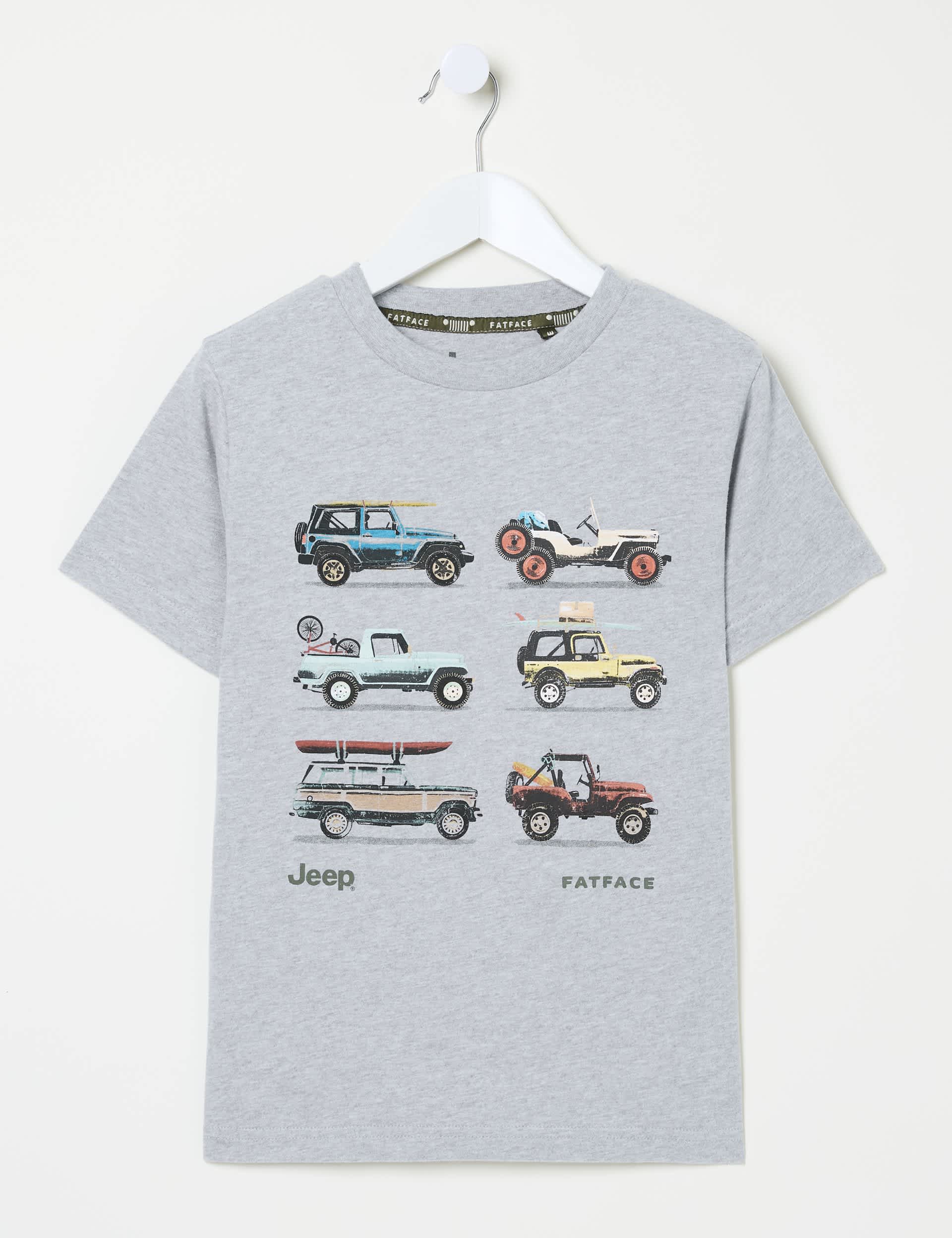 Fatface Boys Pure Cotton Jeep Graphic T-Shirt (3-13 Yrs) - 9-10Y - Grey Mix, Grey Mix