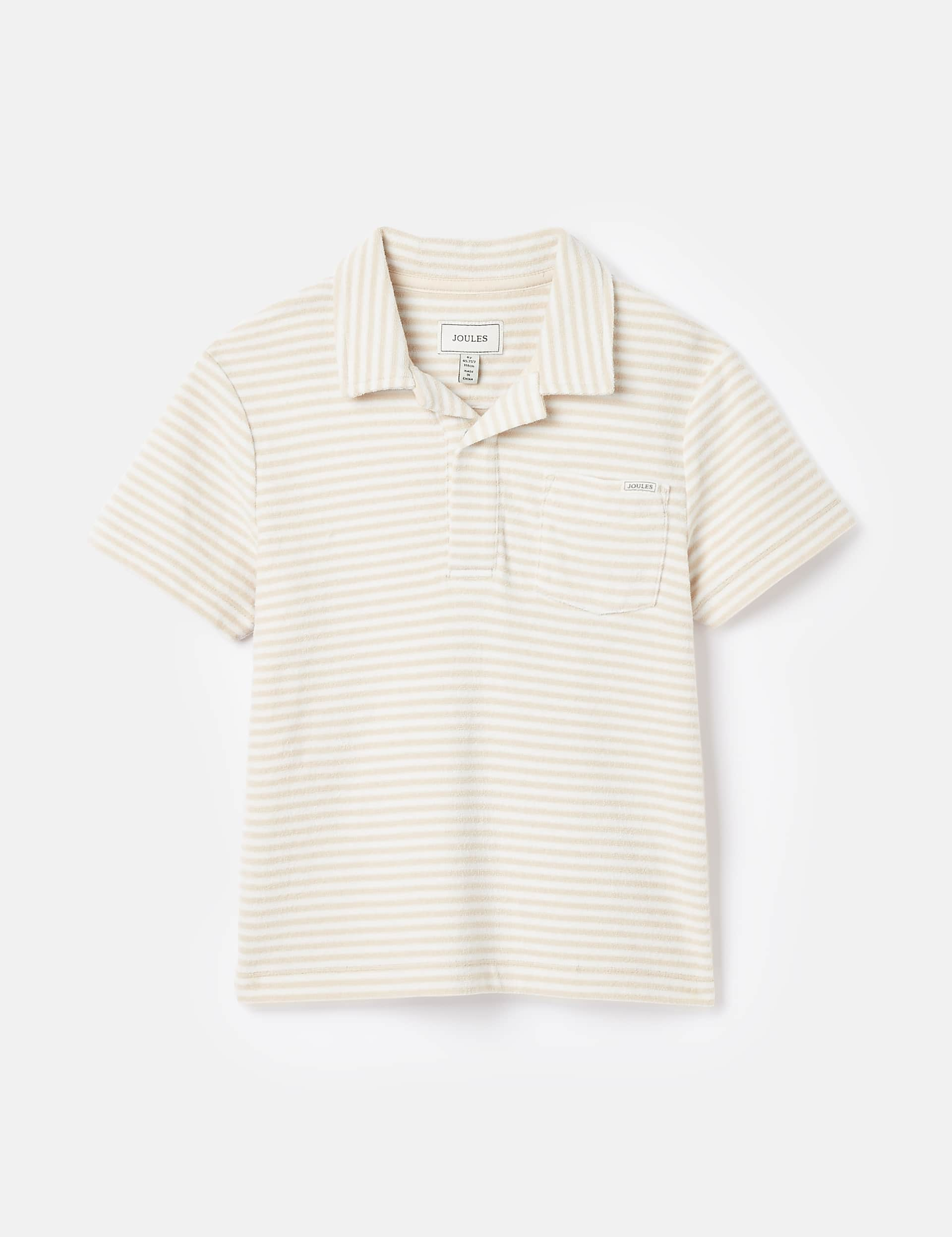 Joules Boys Pure Cotton Towelling Striped Polo Shirt (2-11 Yrs) - 3y - Cream, Blue,Cream