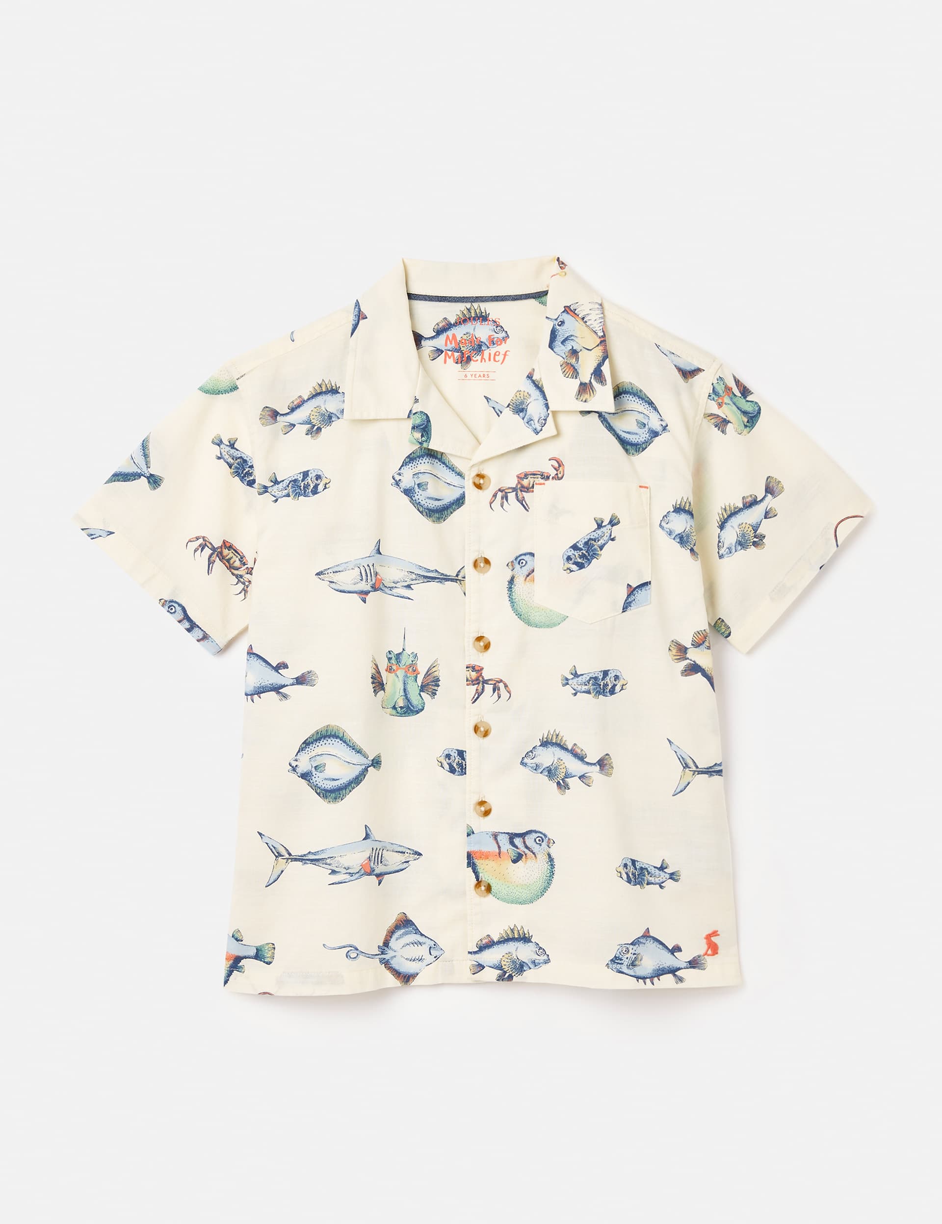 Joules Boys Pure Cotton Fish Print Revere Collar Shirt (2-10 Yrs)
