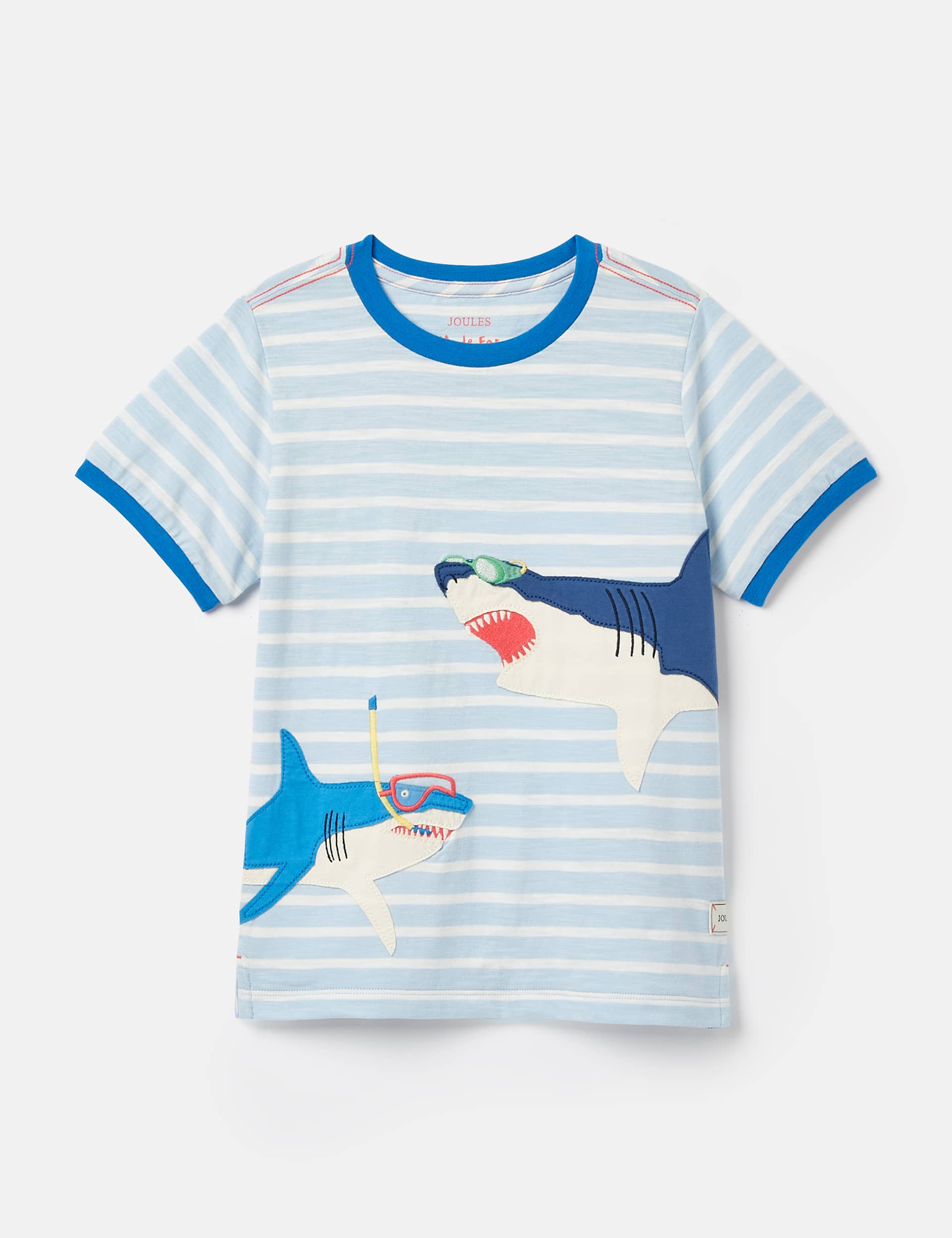 Joules Boys Pure Cotton Striped Shark Print T-Shirt (2-12 Yrs)