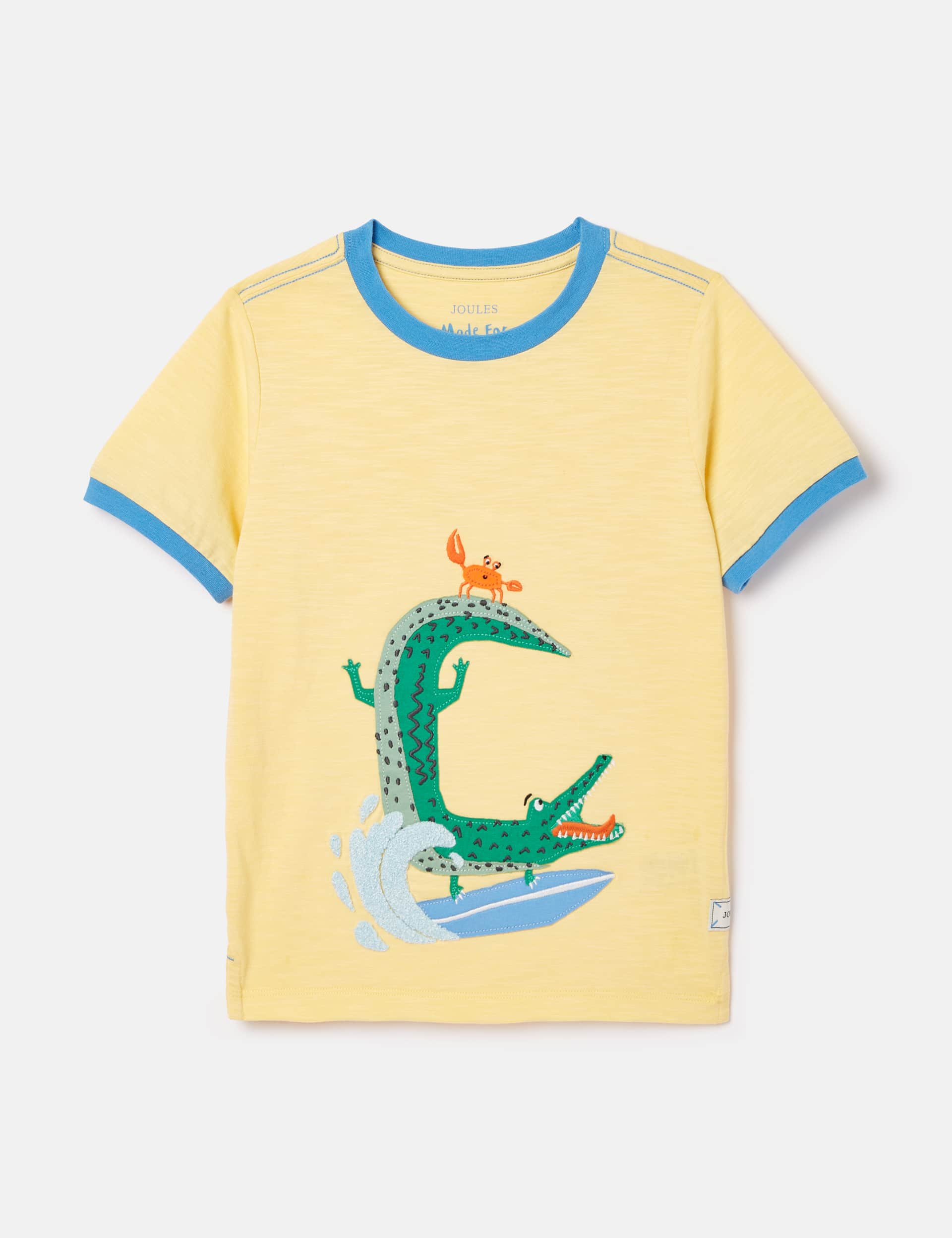 Joules Boys Pure Cotton Crocodile T-Shirt (2-6 Yrs) - 4y - Yellow, Yellow