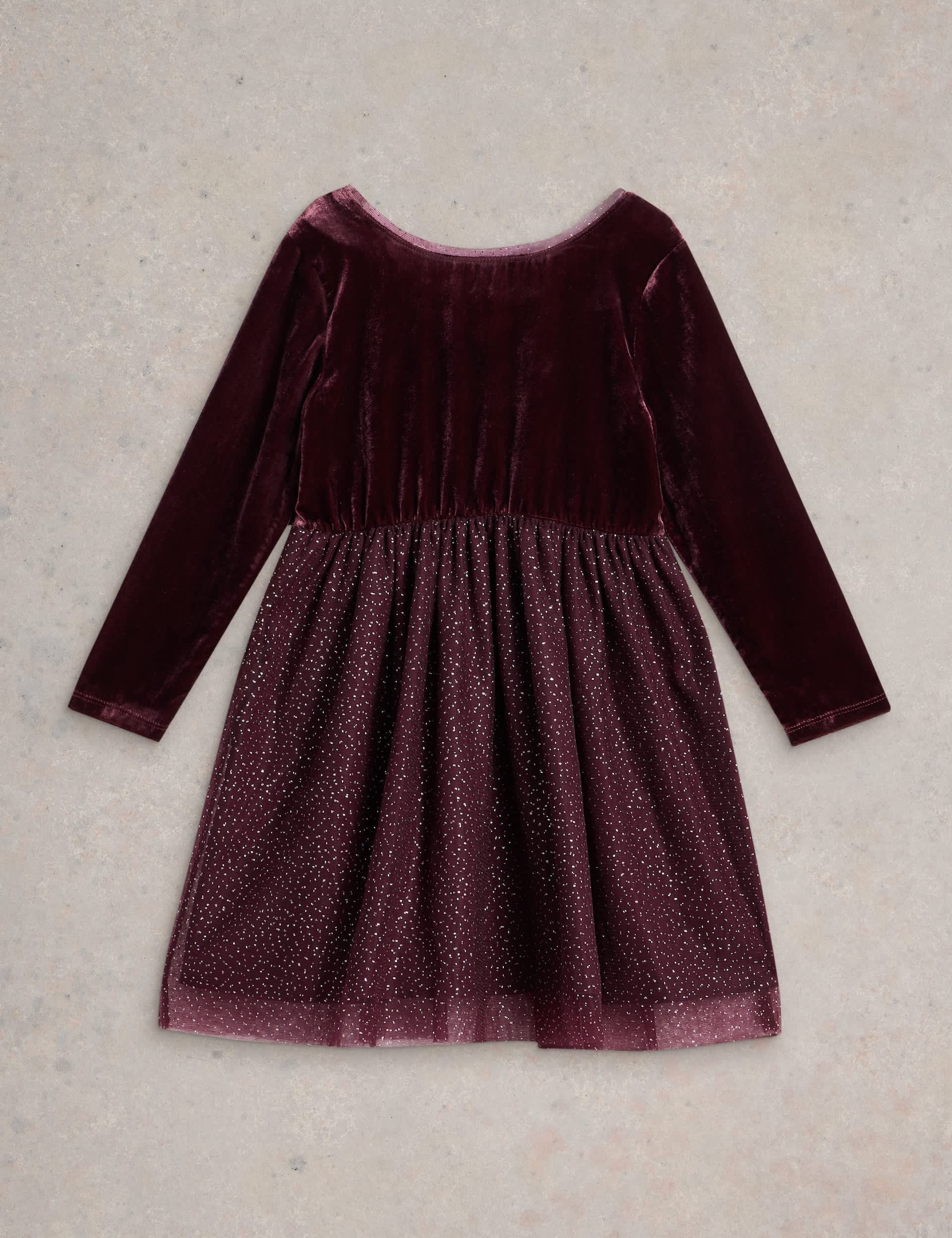 White Stuff Girls Velvet Glitter Dress (3-10 Yrs) - 7-8 Y - Purple, Purple