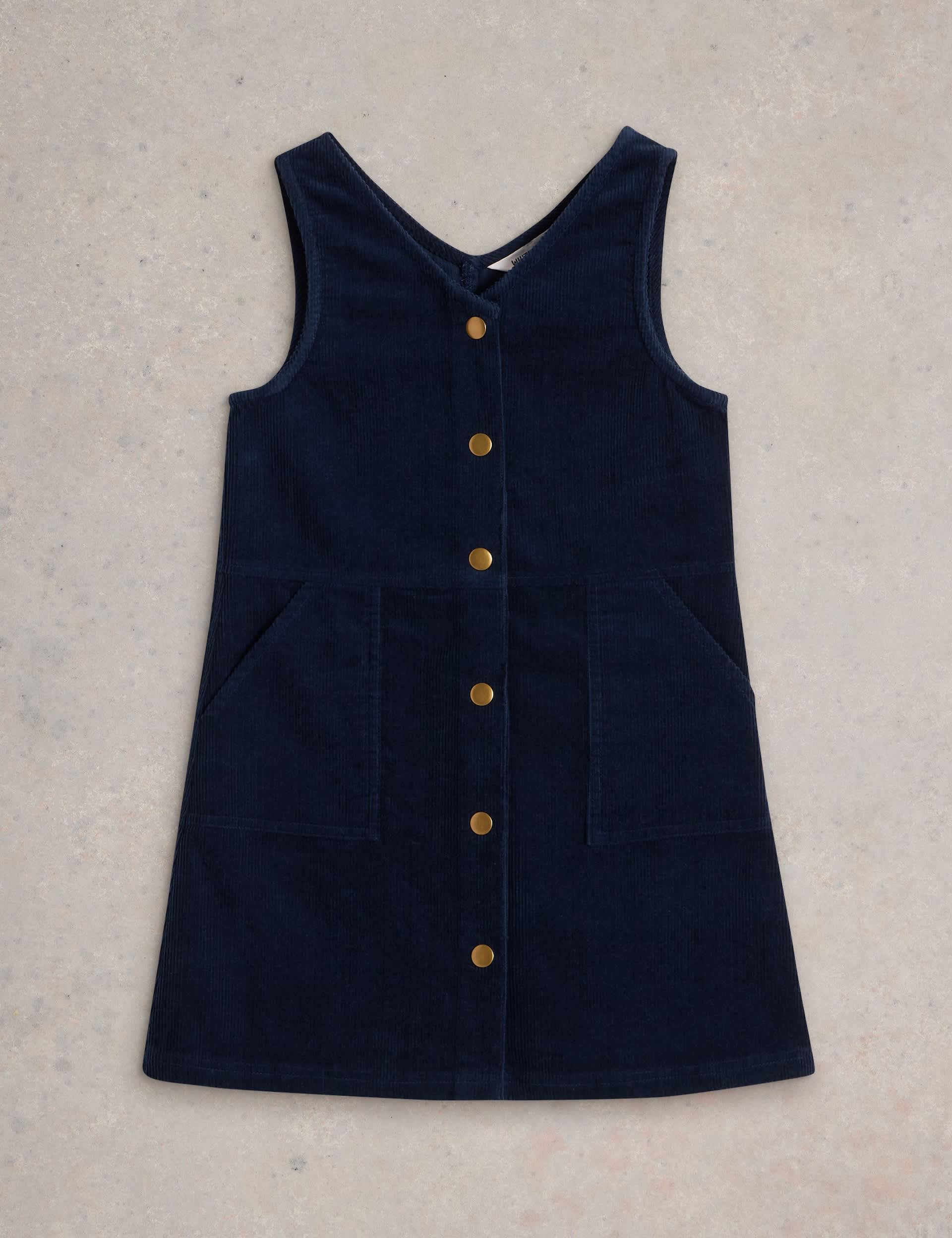 White Stuff Girls Cord Pinafore (3-10 Yrs) - 7-8 Y - Navy, Pink,Navy