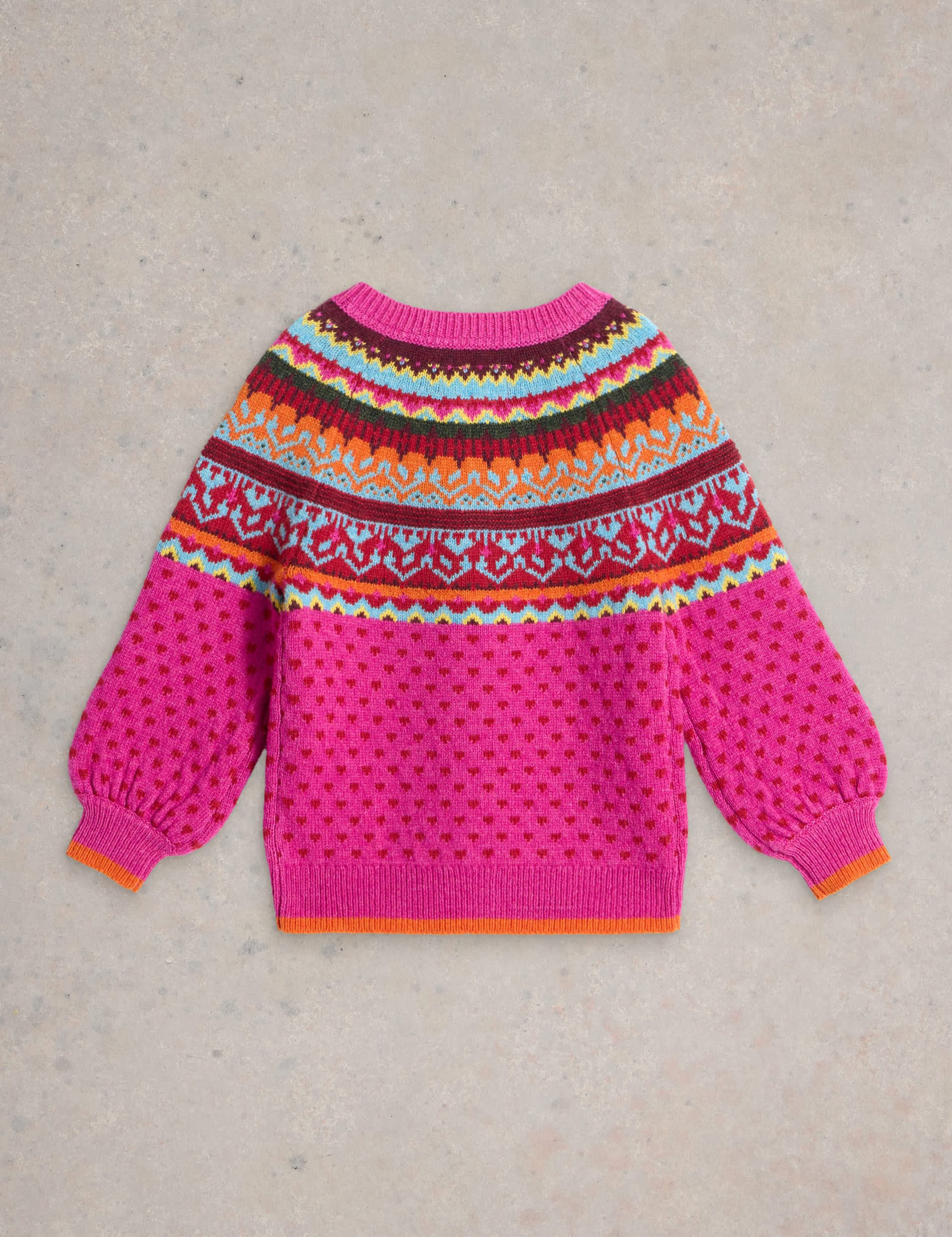 White Stuff Girls Wool Rich Fair Isle Cardigan (3-10 Yrs) - 9-10Y - Pink, Pink