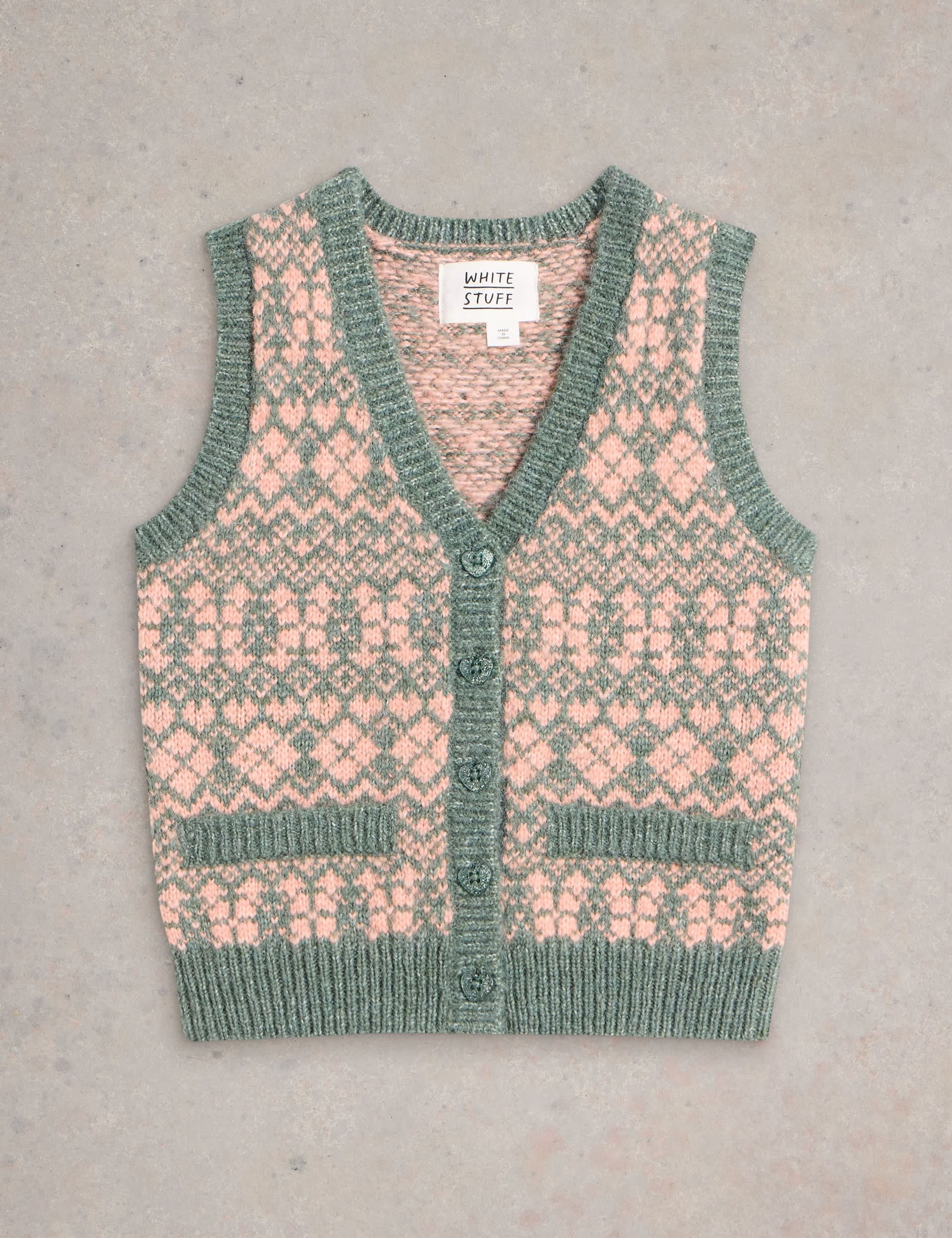 White Stuff Girls Knitted Fair Isle Waistcoat (3-10 Yrs) - 7-8 Y - Pink, Pink