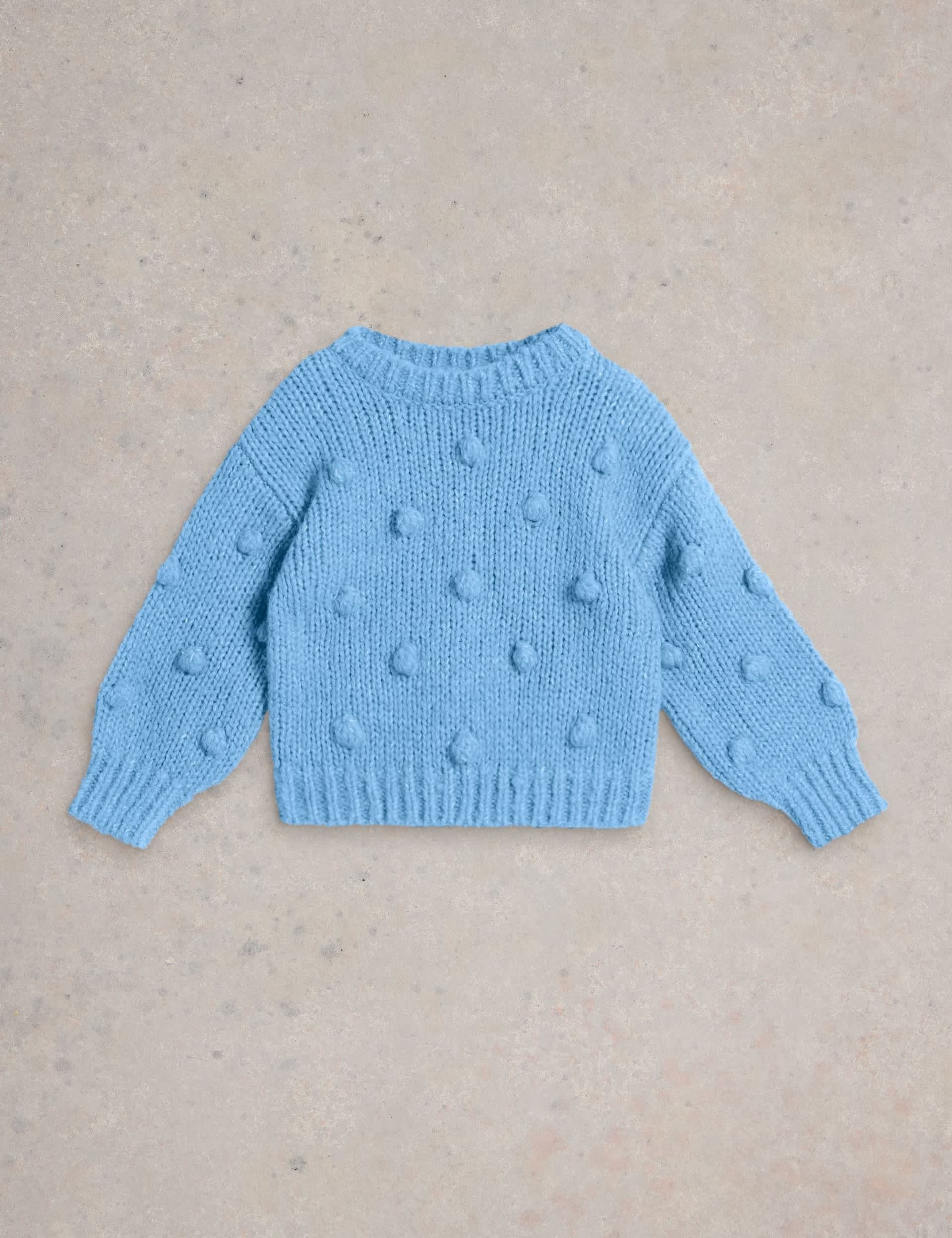 White Stuff Girls Wool Rich Pom Pom Jumper (3-10 Yrs) - 9-10Y - Blue, Blue,Orange