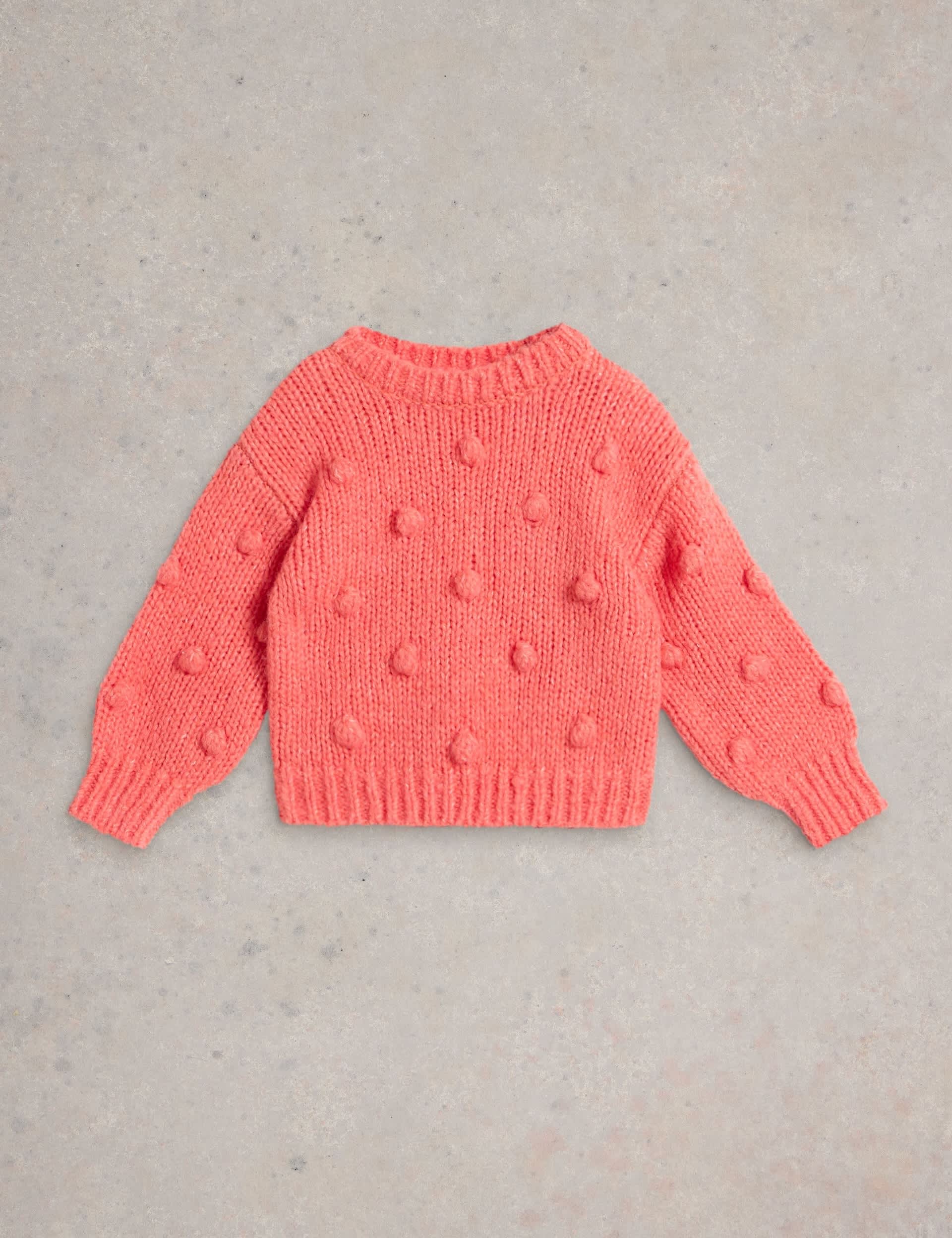 White Stuff Girls Wool Rich Pom Pom Jumper (3-10 Yrs) - 7-8 Y - Orange, Blue,Orange