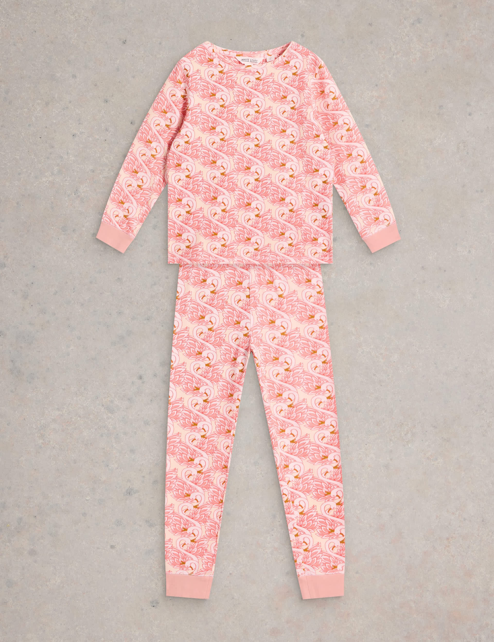 White Stuff Girls Cotton Rich Swan Print Pyjamas (3-10 Yrs) - 7-8 Y - Pink Mix, Pink Mix