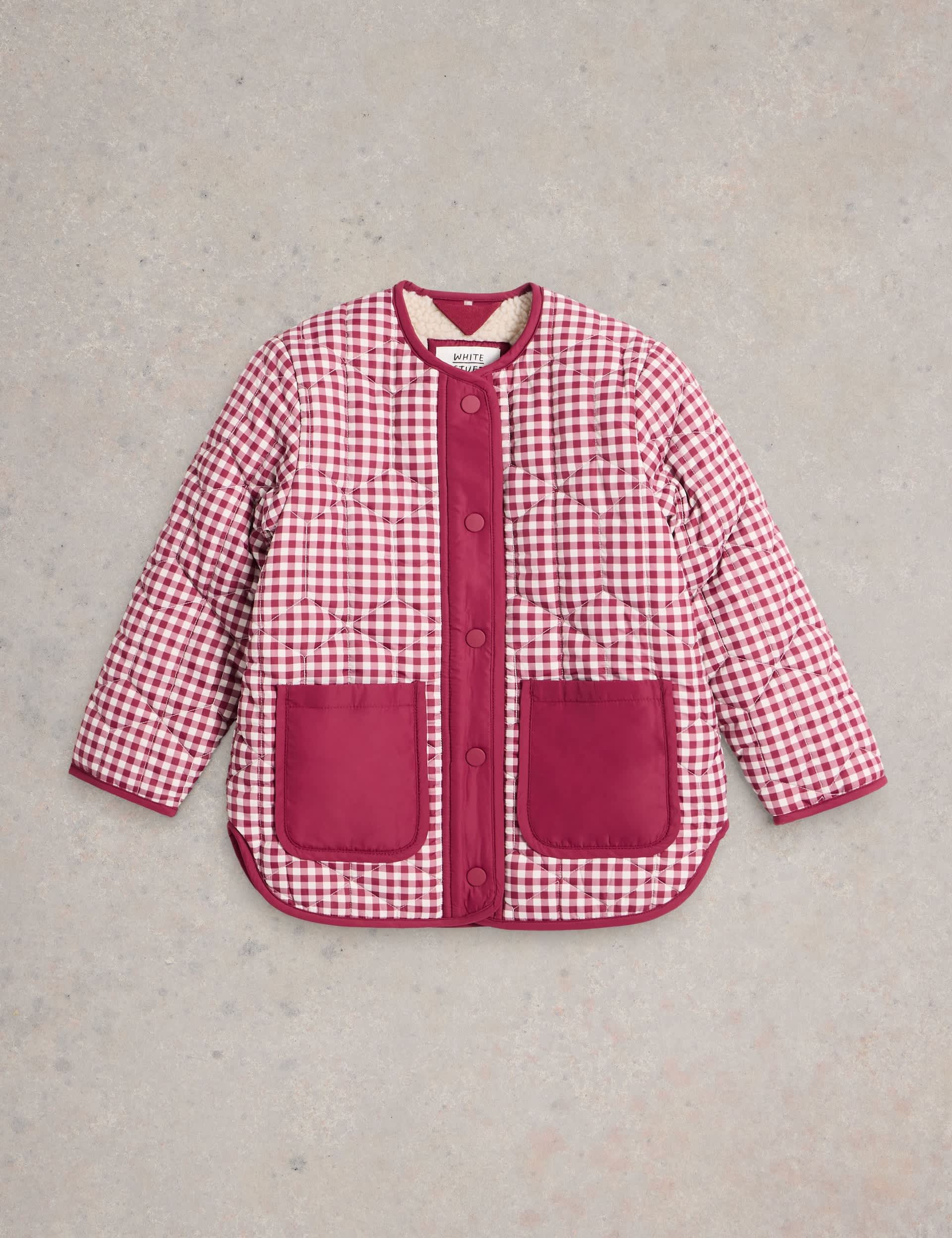 White Stuff Girls Checked Quilted Borg Lined Jacket (3-10 Yrs) - 7-8 Y - Red, Red