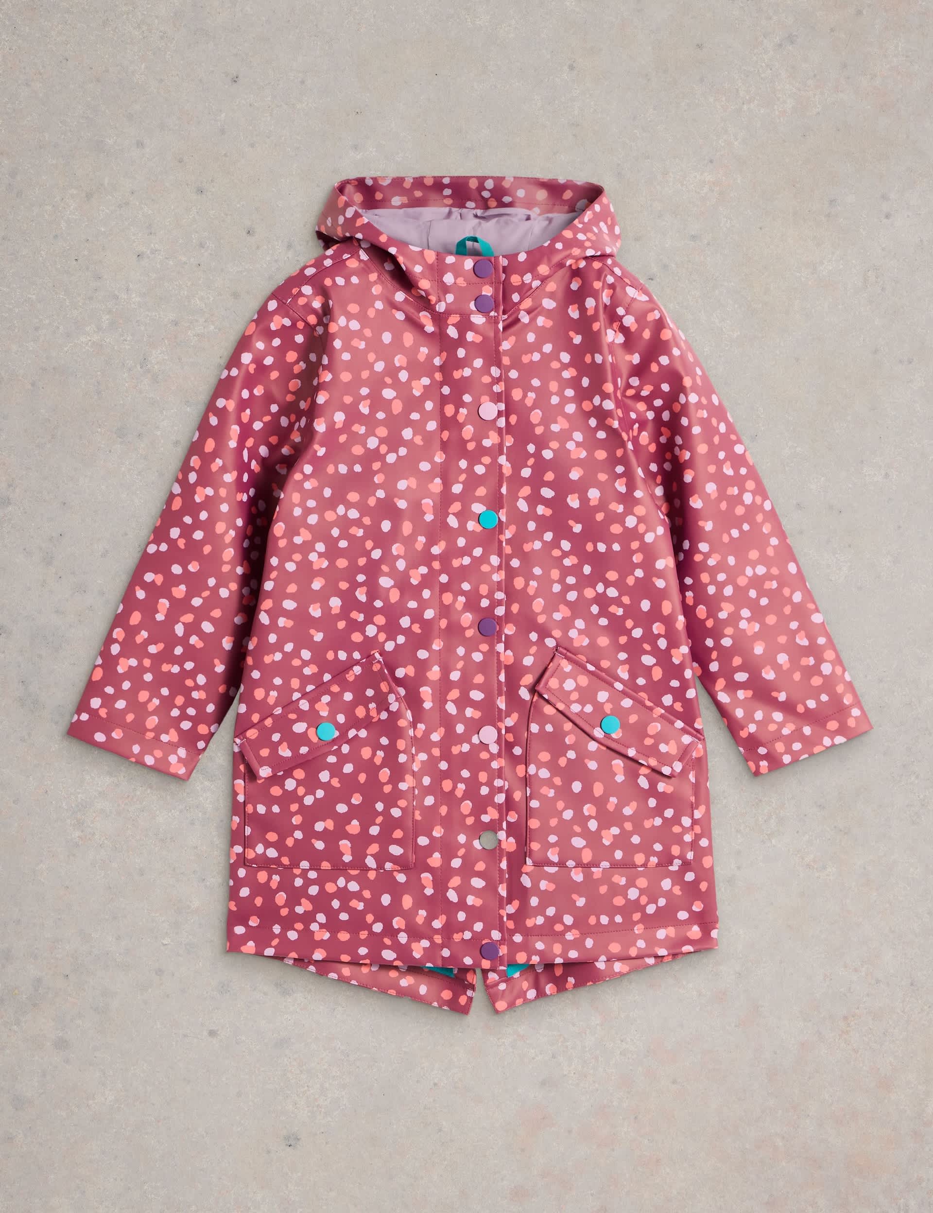 White Stuff Girls Hooded Spotted Raincoat (3-10 Yrs) - 5-6 Y - Purple Mix, Purple Mix