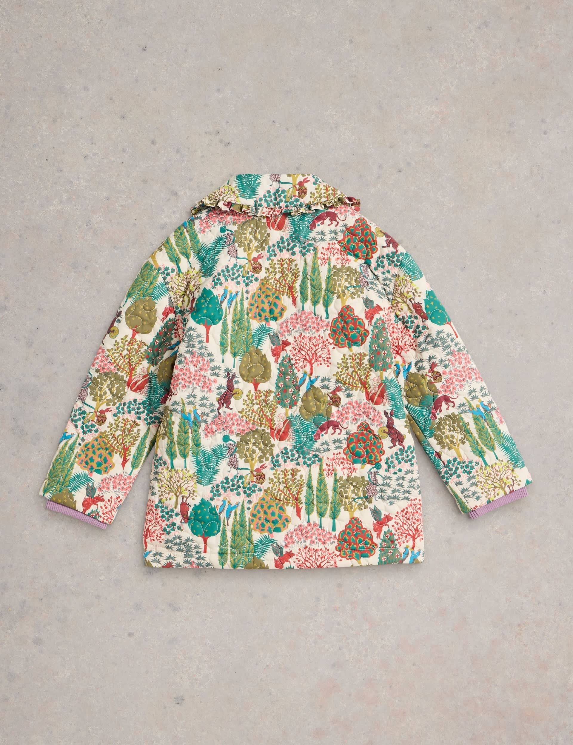 White Stuff Girls Woodland Print Padded Quilted Coat (3-10 Yrs) - 9-10Y - Natural Mix, Natural Mix