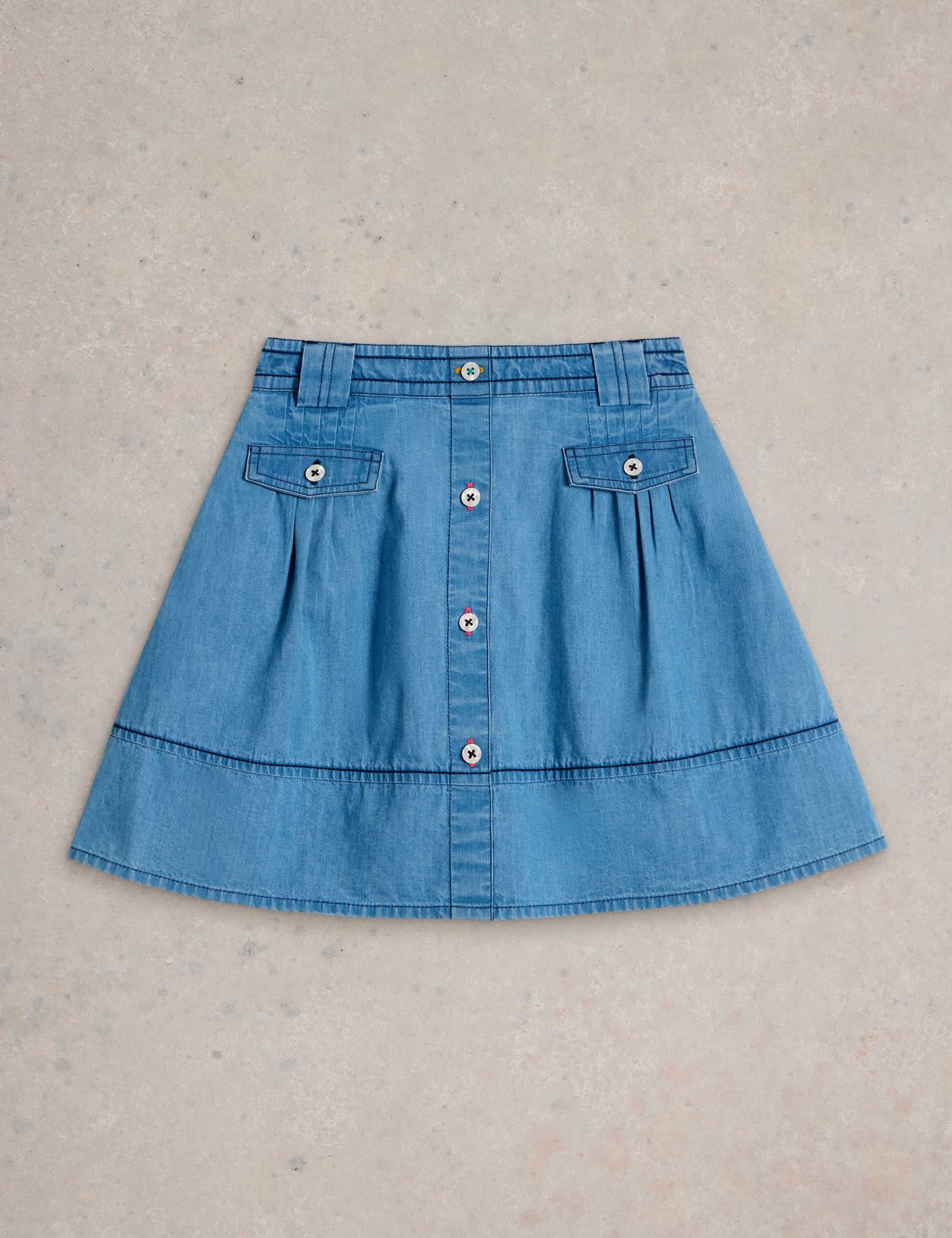 White Stuff Girls Pure Cotton Button Front Skirt (3-10 Yrs) - 9-10Y - Blue, Blue