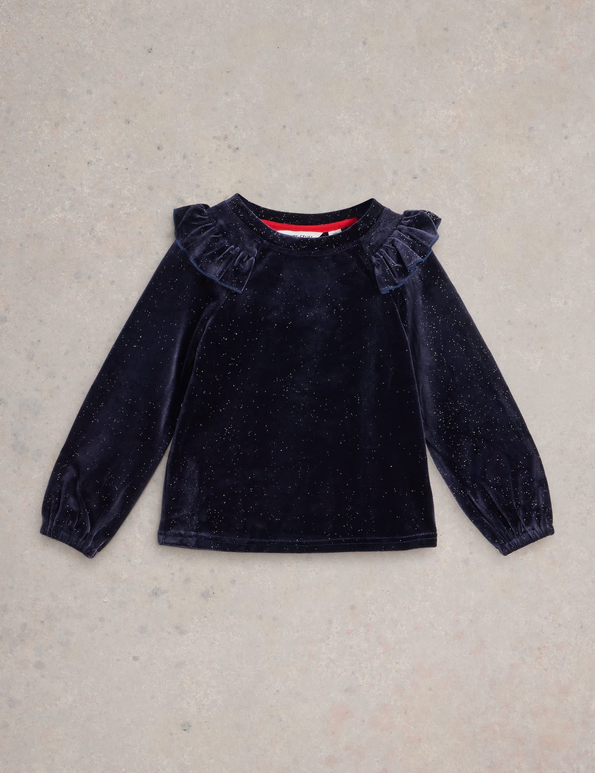 White Stuff Girls Velvet Sparkly Top (3-10 Yrs) - 7-8 Y - Navy, Navy