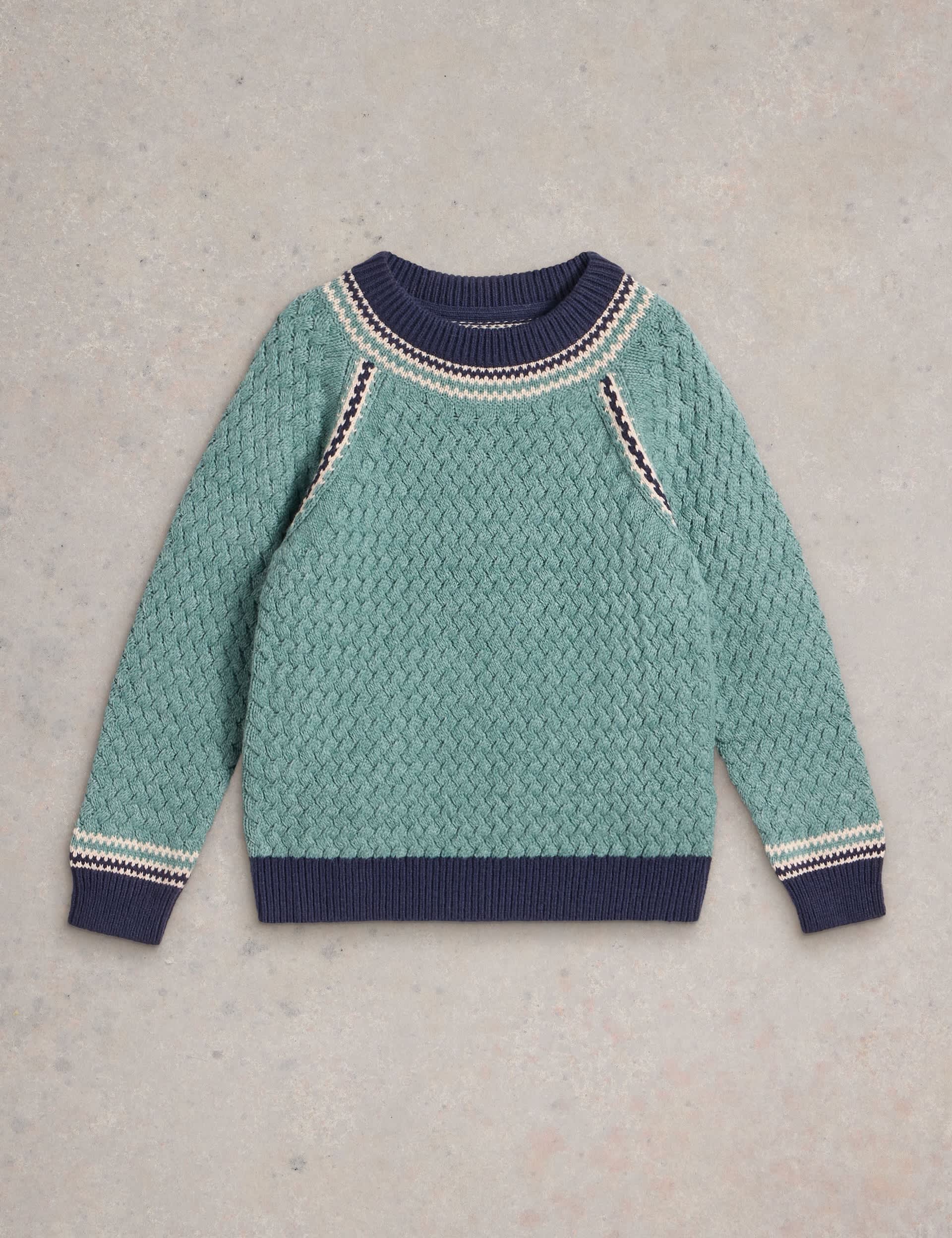 White Stuff Boys Cotton Rich Textured Jumper (3-10 Yrs) - 7-8 Y - Green, Green