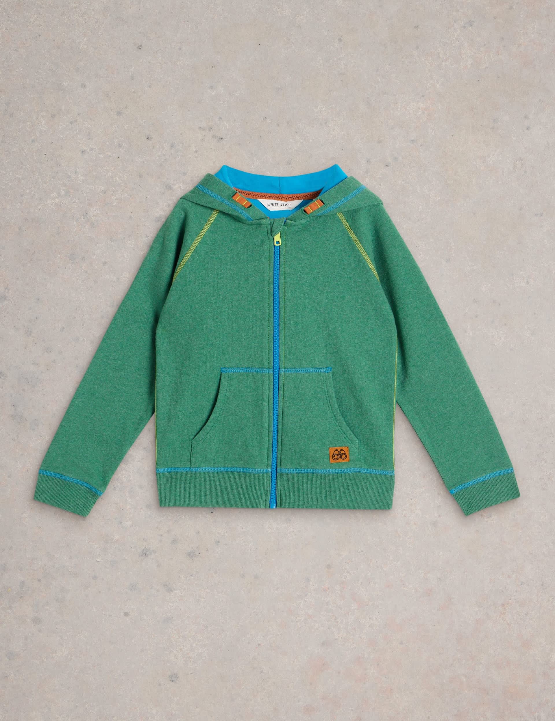 White Stuff Boys Pure Cotton Zip Hoodie (3-10 Yrs) - 7-8 Y - Green, Green