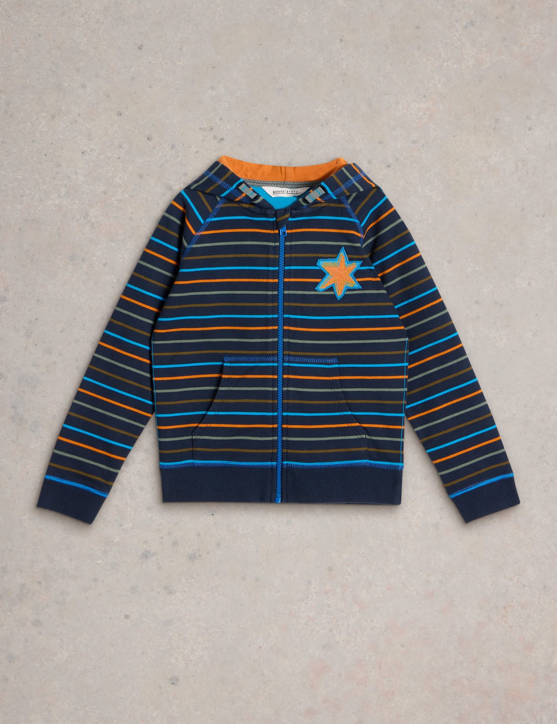 White Stuff Boys Pure Cotton Striped Hoodie (3-10 Yrs) - 7-8 Y - Navy Mix, Navy Mix