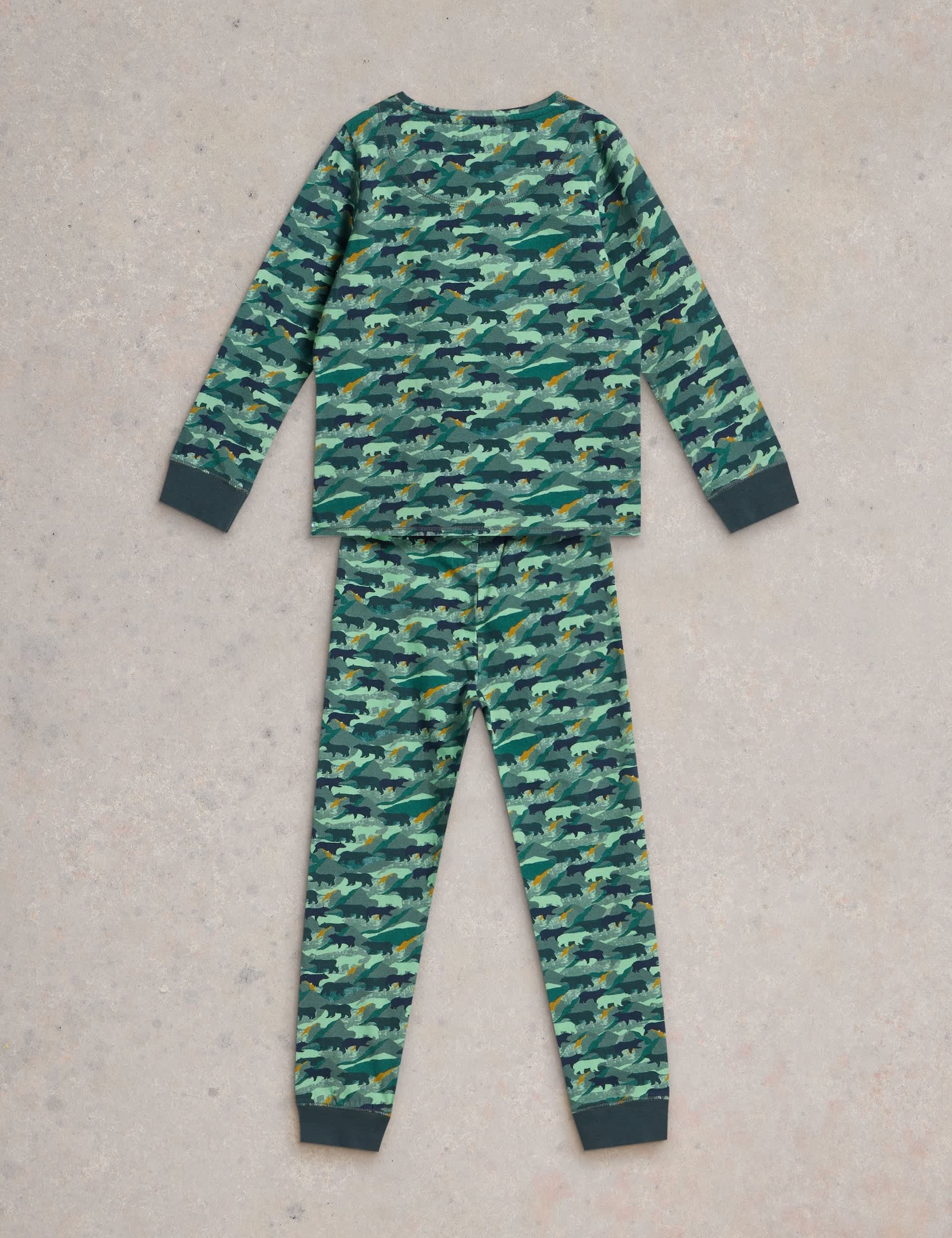 White Stuff Boys Cotton Rich Camo Bear Pyjamas (3-10 Yrs) - 3-4 Y - Green Mix, Green Mix