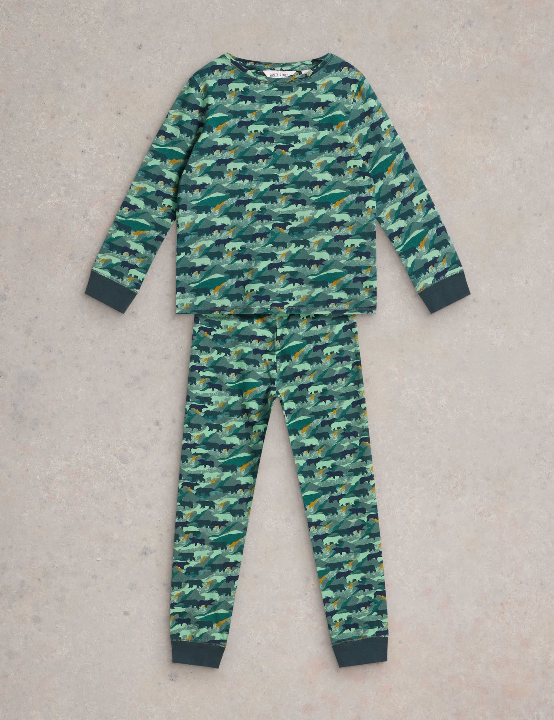 White Stuff Boys Cotton Rich Camo Bear Pyjamas (3-10 Yrs) - 7-8 Y - Green Mix, Green Mix