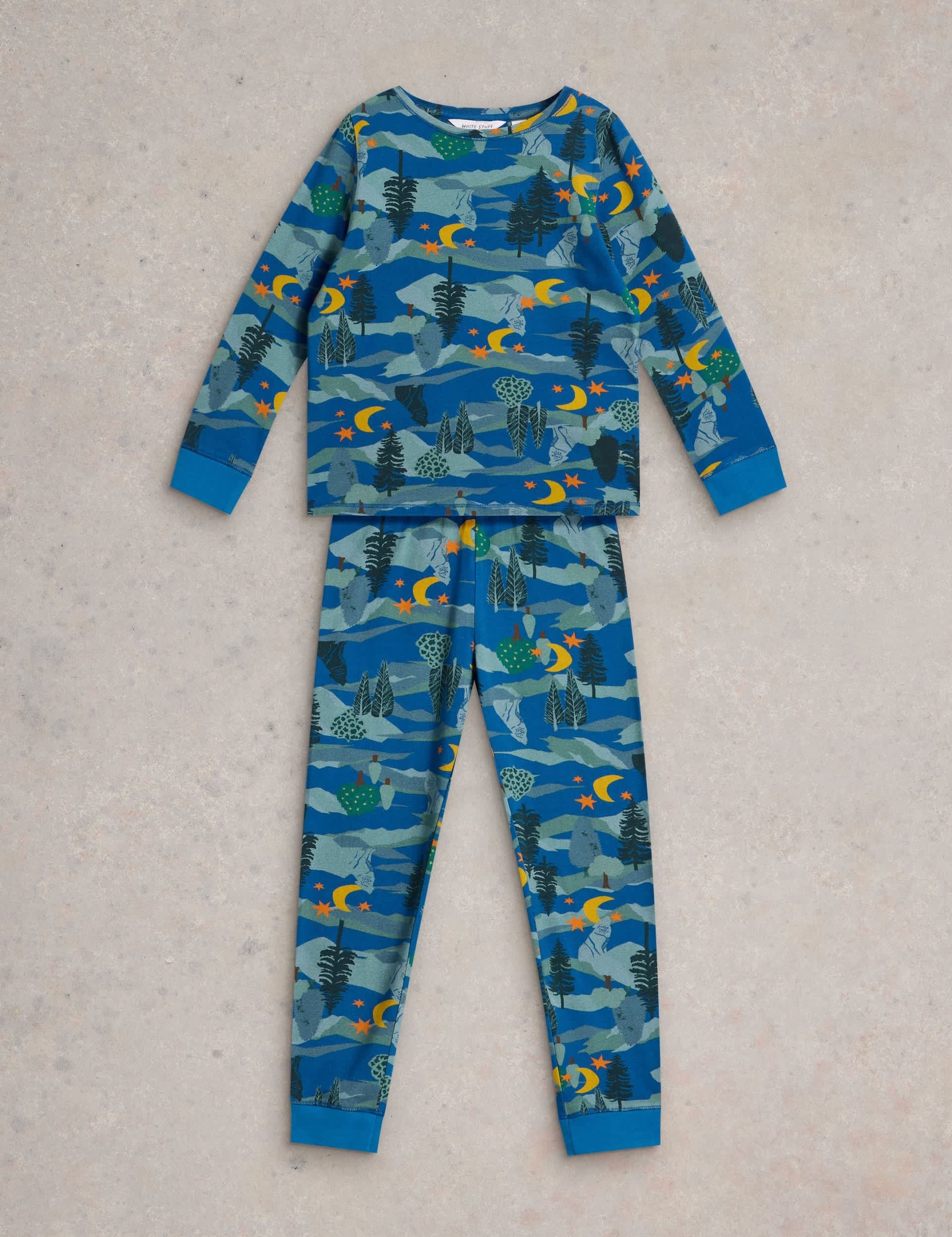 White Stuff Boys Wolf Moon Cotton Rich Pyjamas (3-10 Yrs) - 9-10Y - Blue Mix, Blue Mix