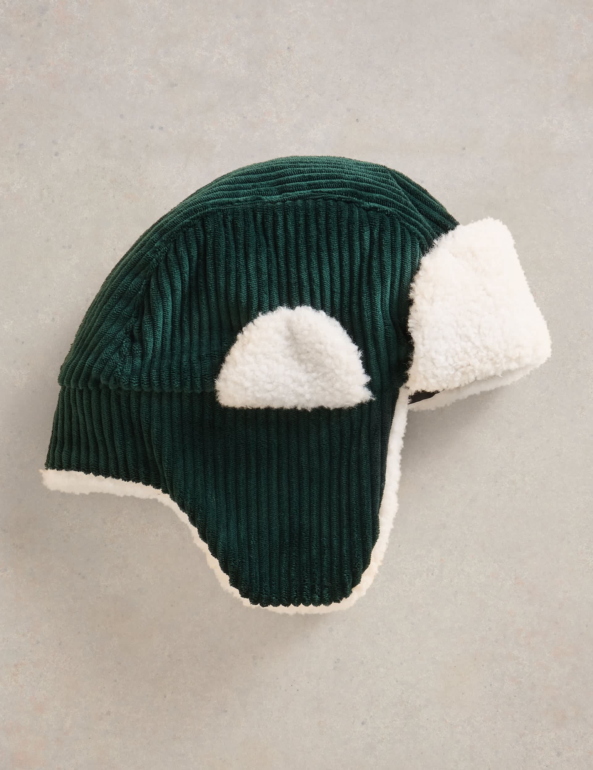 White Stuff Kids Cord Winter Hat - M-L - Green, Green