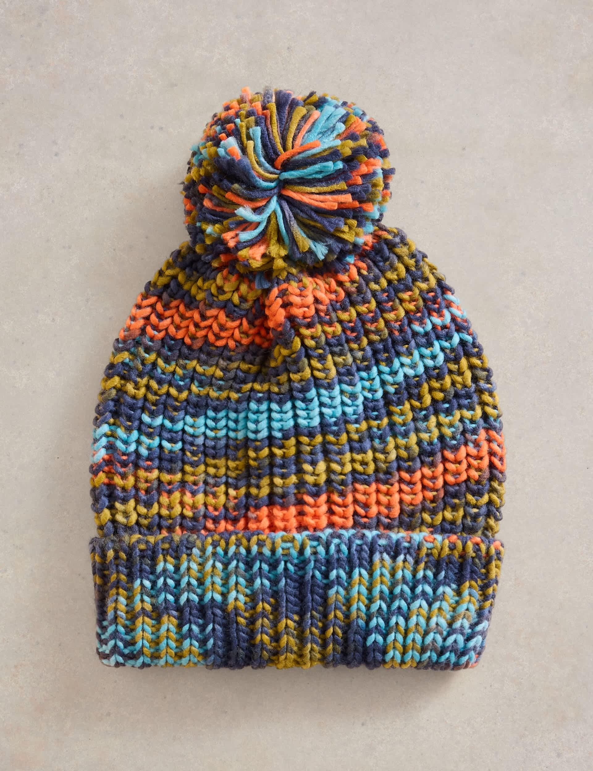 White Stuff Kids Knitted Spacedye Winter Hat - M-L - Blue Mix, Blue Mix