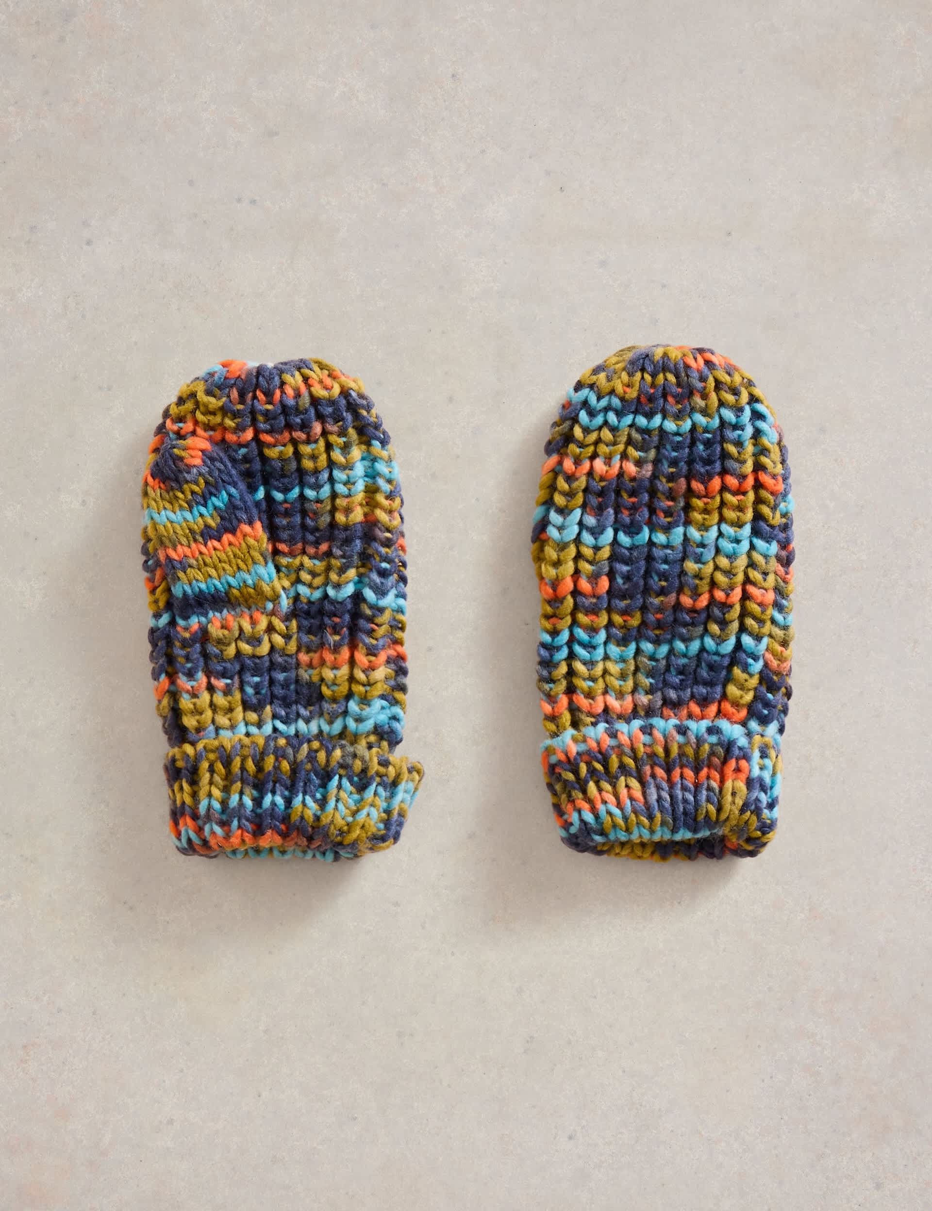 White Stuff Kids Knitted Spacedye Mittens - M-L - Blue Mix, Blue Mix