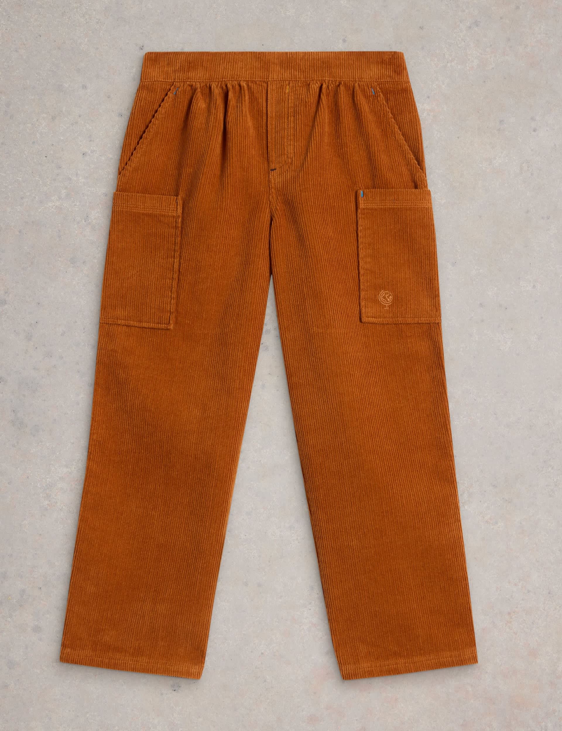 White Stuff Boys Pure Cotton Cord Cargo Trouser (3-10 Yrs) - 9-10Y - Orange, Grey,Orange