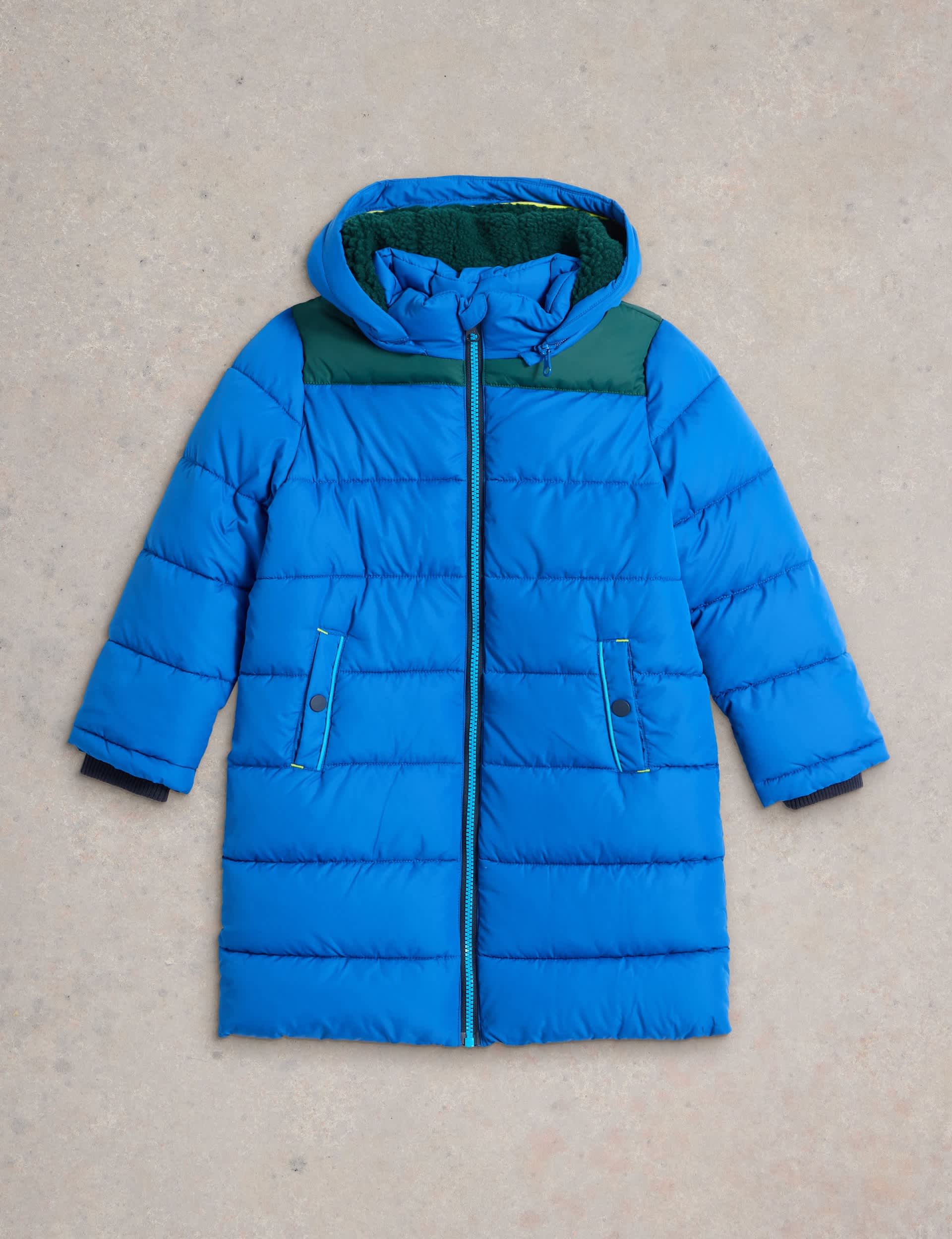 White Stuff Boys Quilted Longline Coat (3-10 Yrs) - 5-6 Y - Blue, Blue