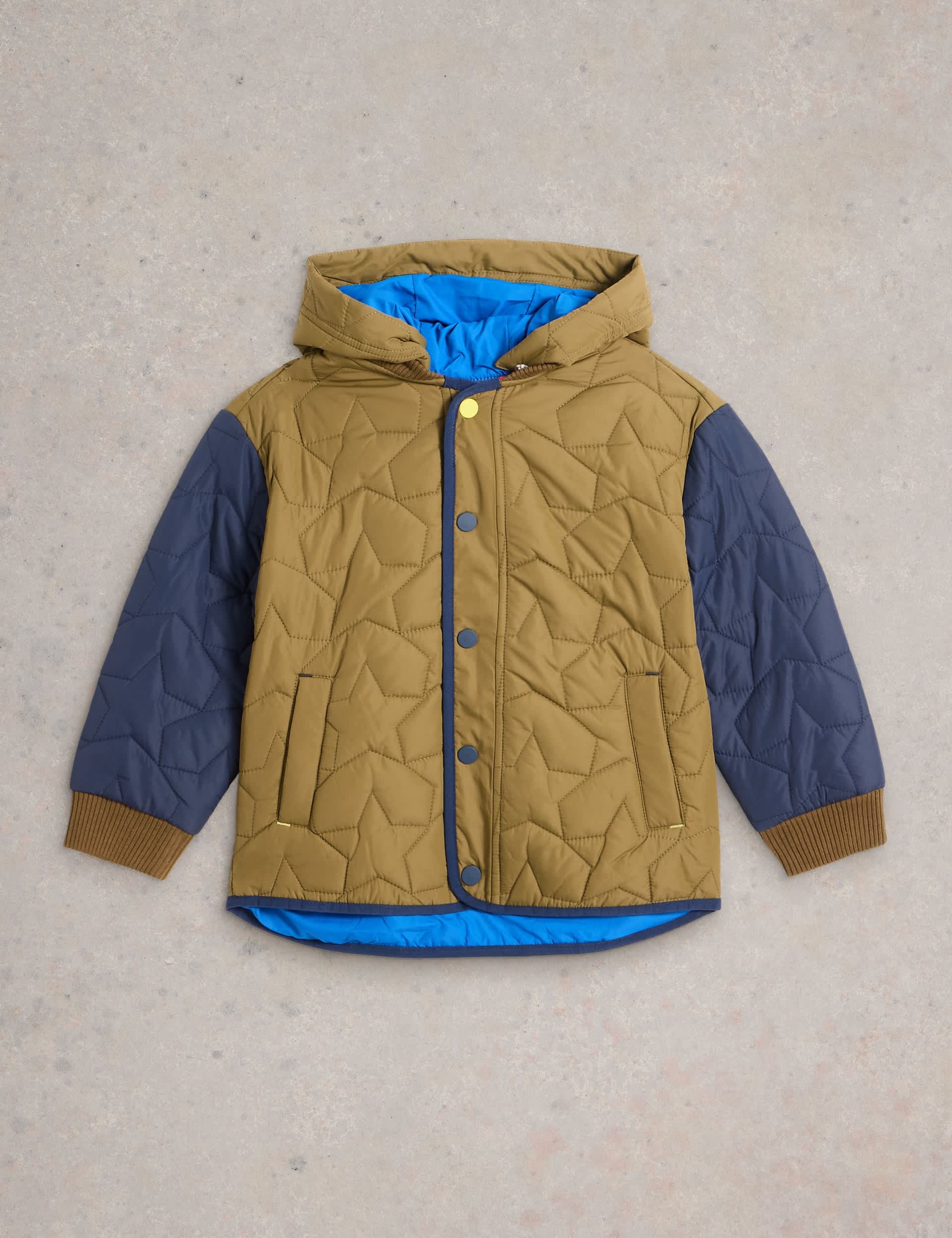 White Stuff Boys Star Quilted Hooded Coat (3-10 Yrs) - 7-8 Y - Green, Green