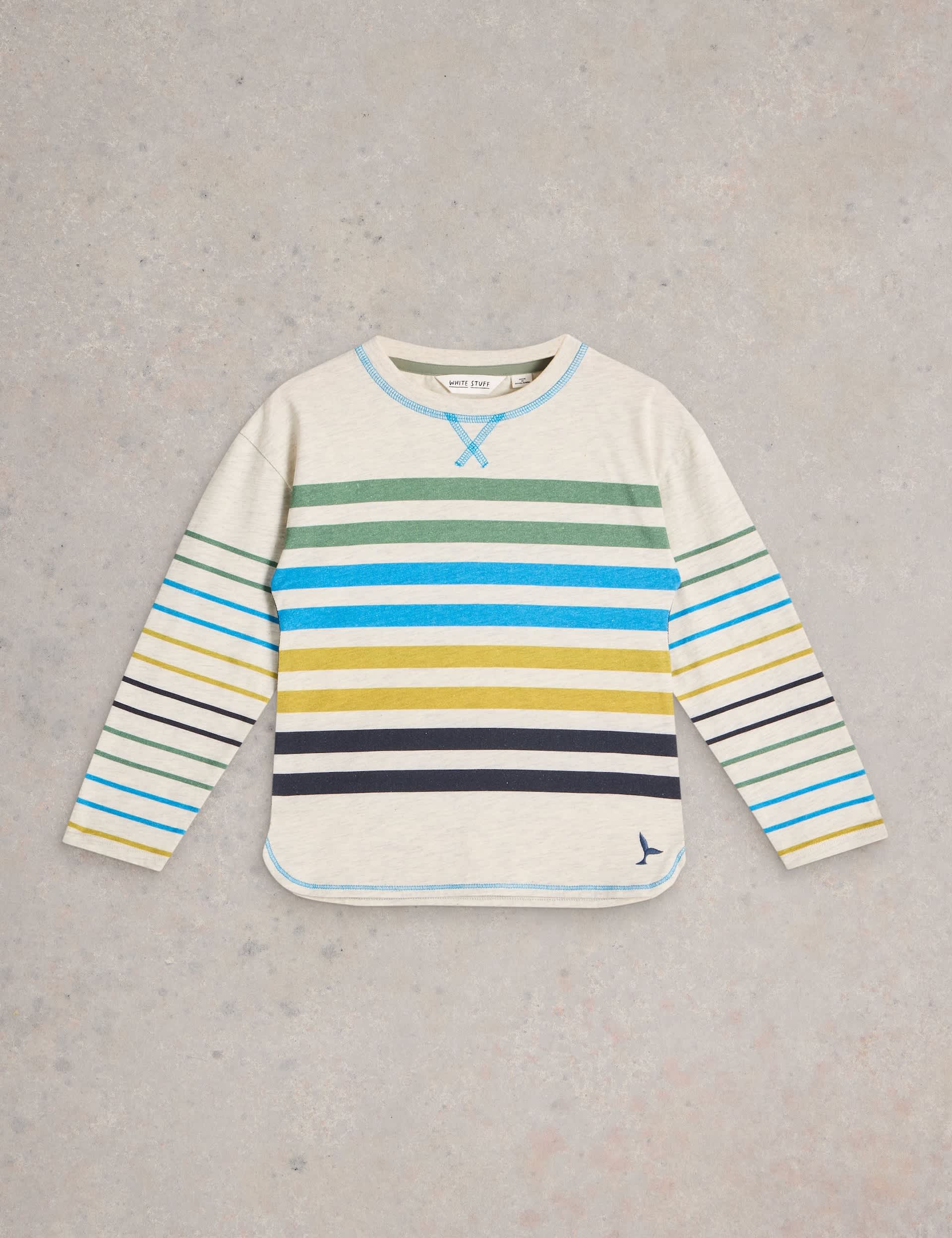 White Stuff Boys Pure Cotton Striped Top (3-10 Yrs) - 7-8 Y - Natural Mix, Natural Mix