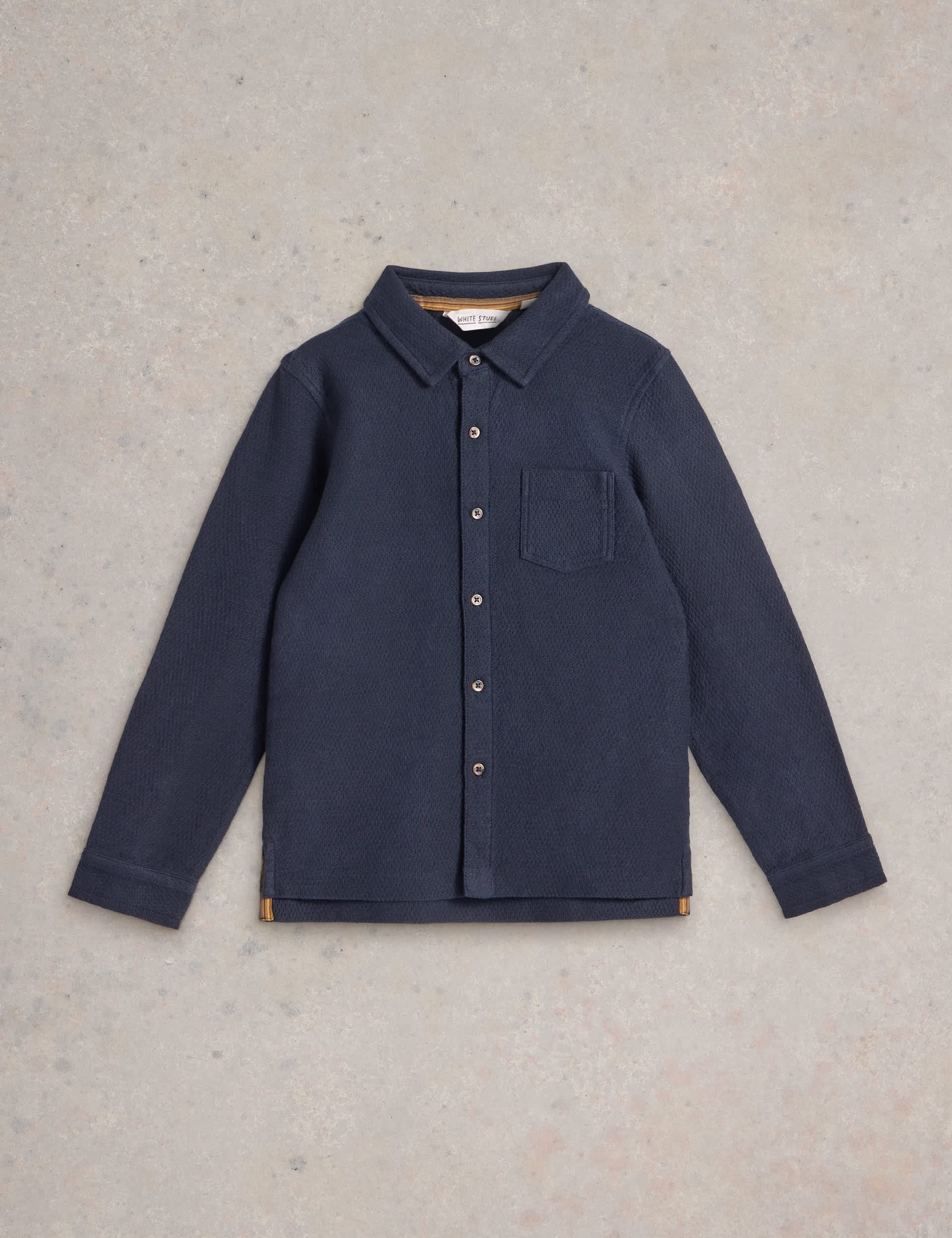 White Stuff Boys Pure Cotton Textured Shirt (3-10 Yrs) - 7-8 Y - Navy, Navy