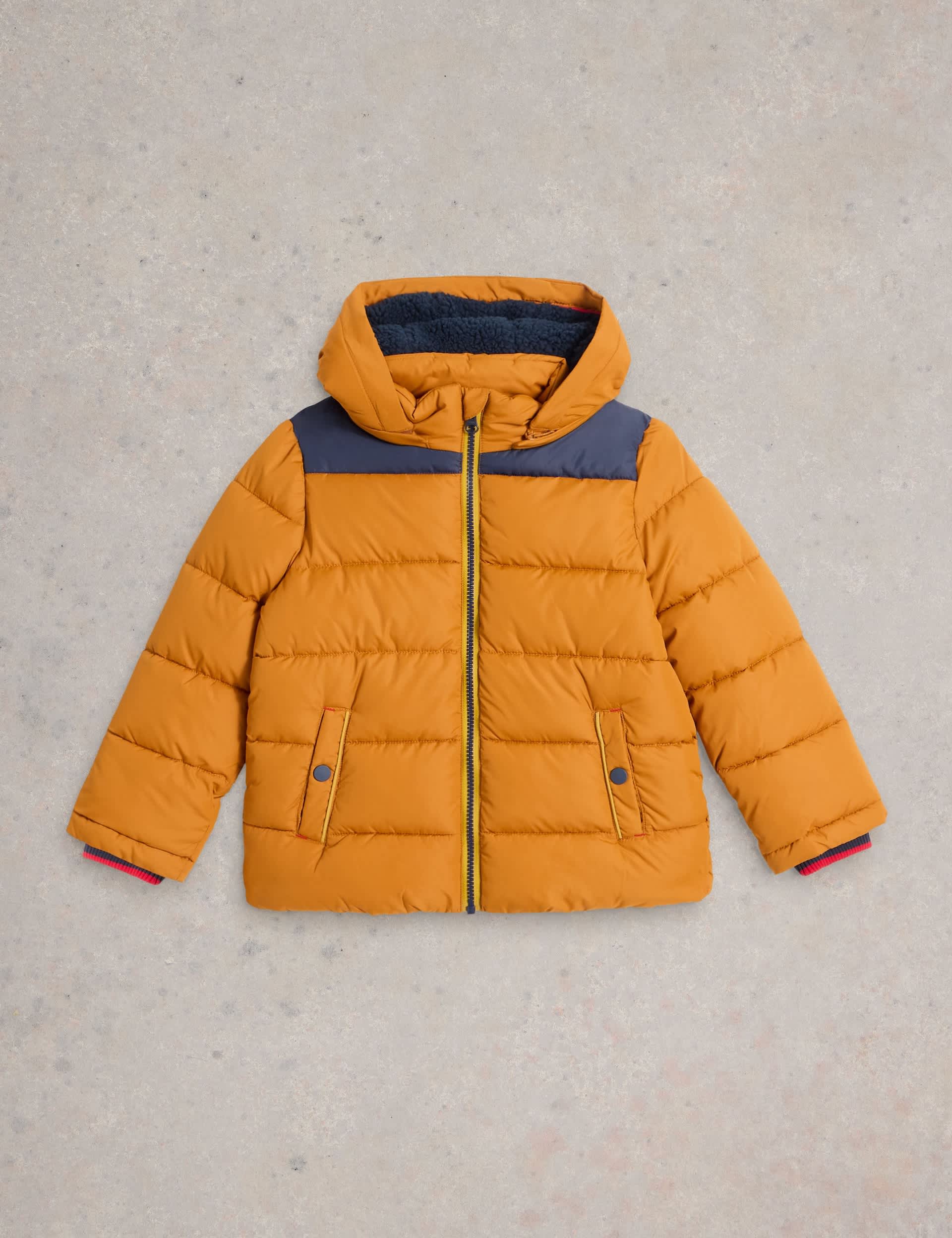 White Stuff Boys Quilted Hooded Coat (3-10 Yrs) - 7-8 Y - Yellow, Yellow