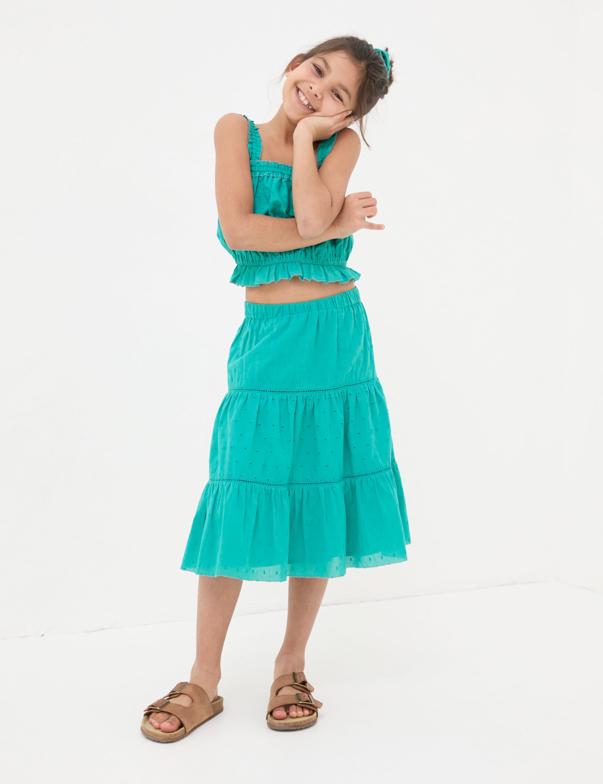 Fatface Girls 3pc Pure Cotton Top & Skirt Set (3-13 Yrs)