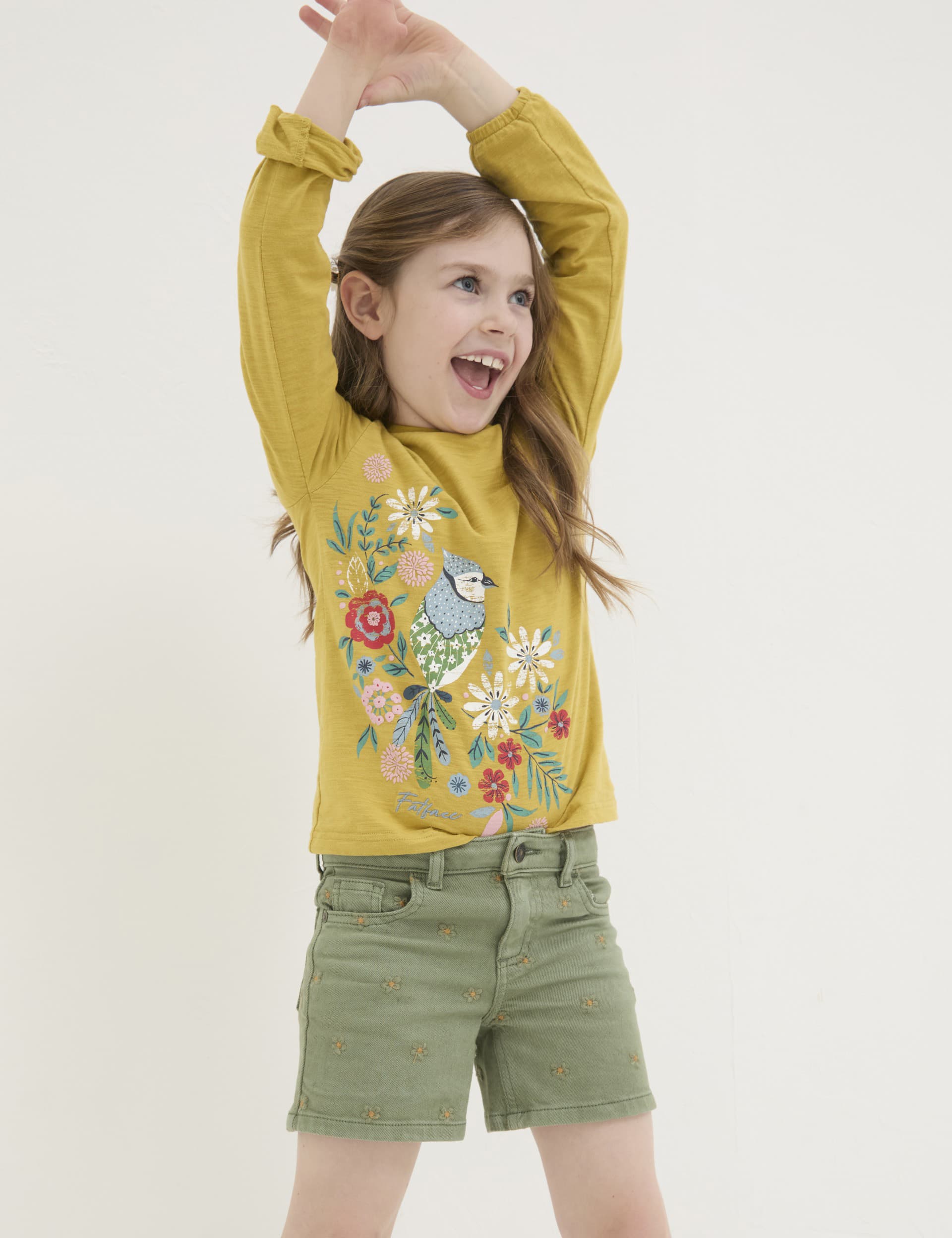 Fatface Girls Denim Embroidered Shorts (3-13 Yrs) - 9-10Y - Green, Green