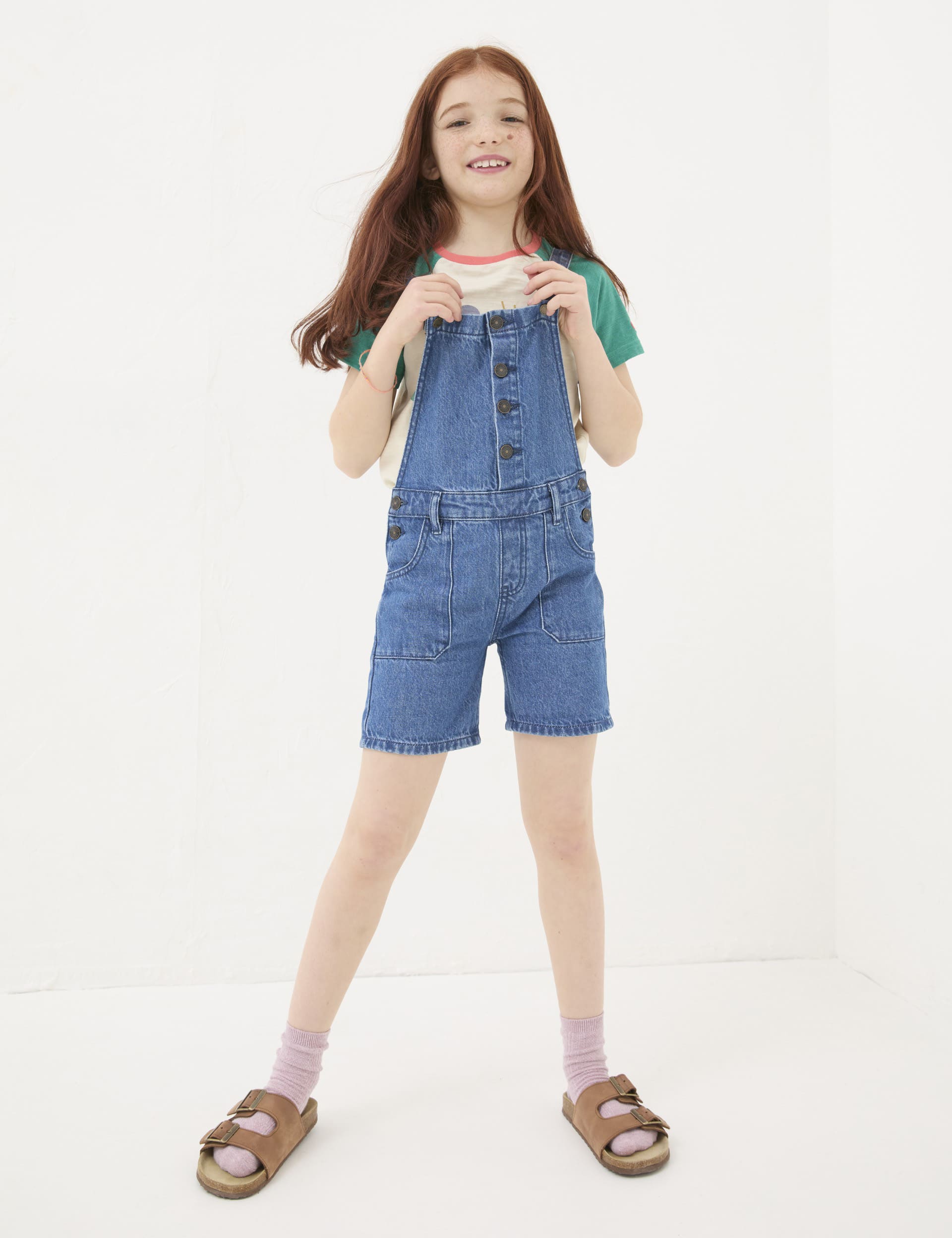 Fatface Girls Denim Short Dungarees (3-13 Yrs) - 12-13 - Blue Denim, Blue Denim