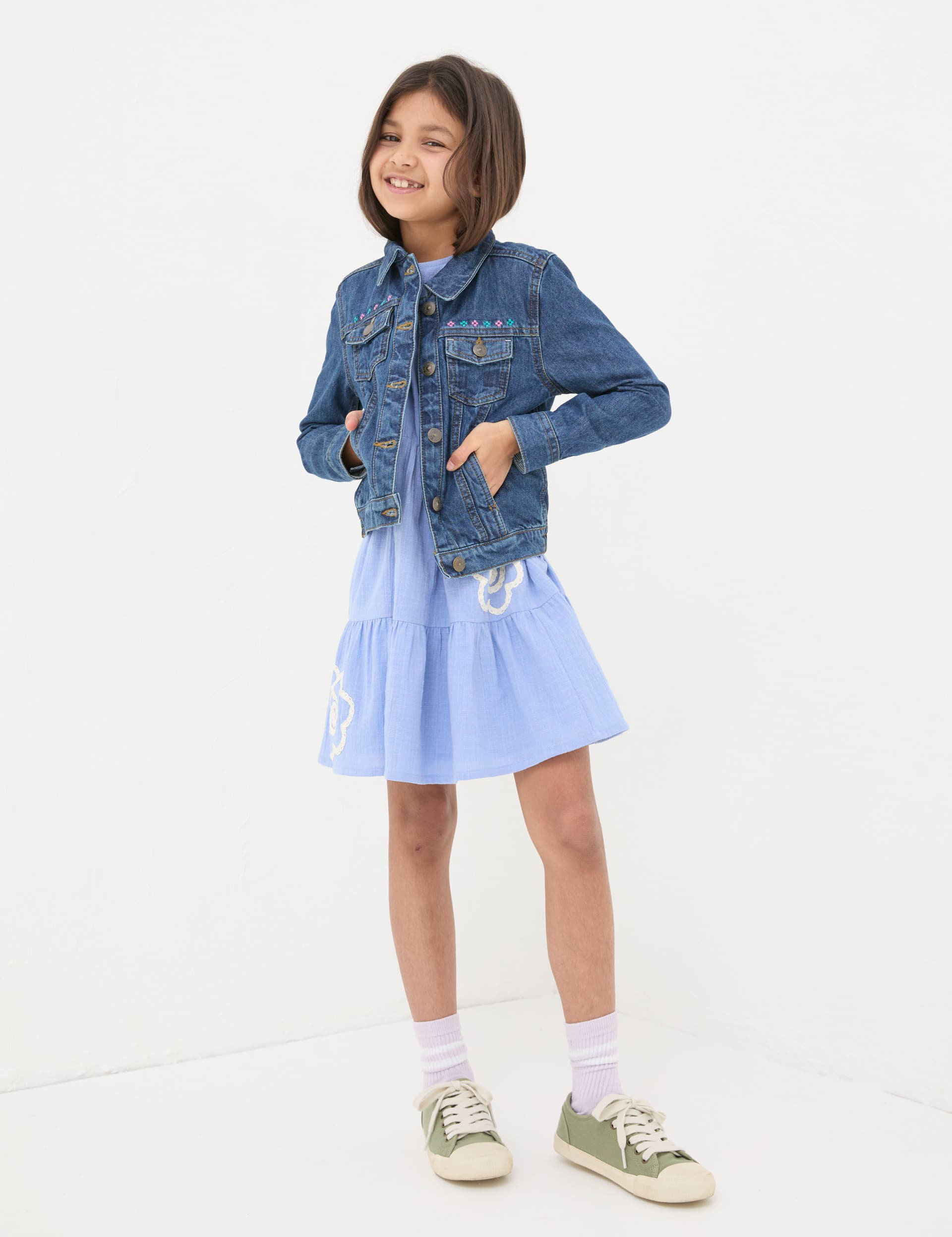 Fatface Girls Denim Jacket (3-13 Yrs) - 5-6 Y - Blue Mix, Blue Mix