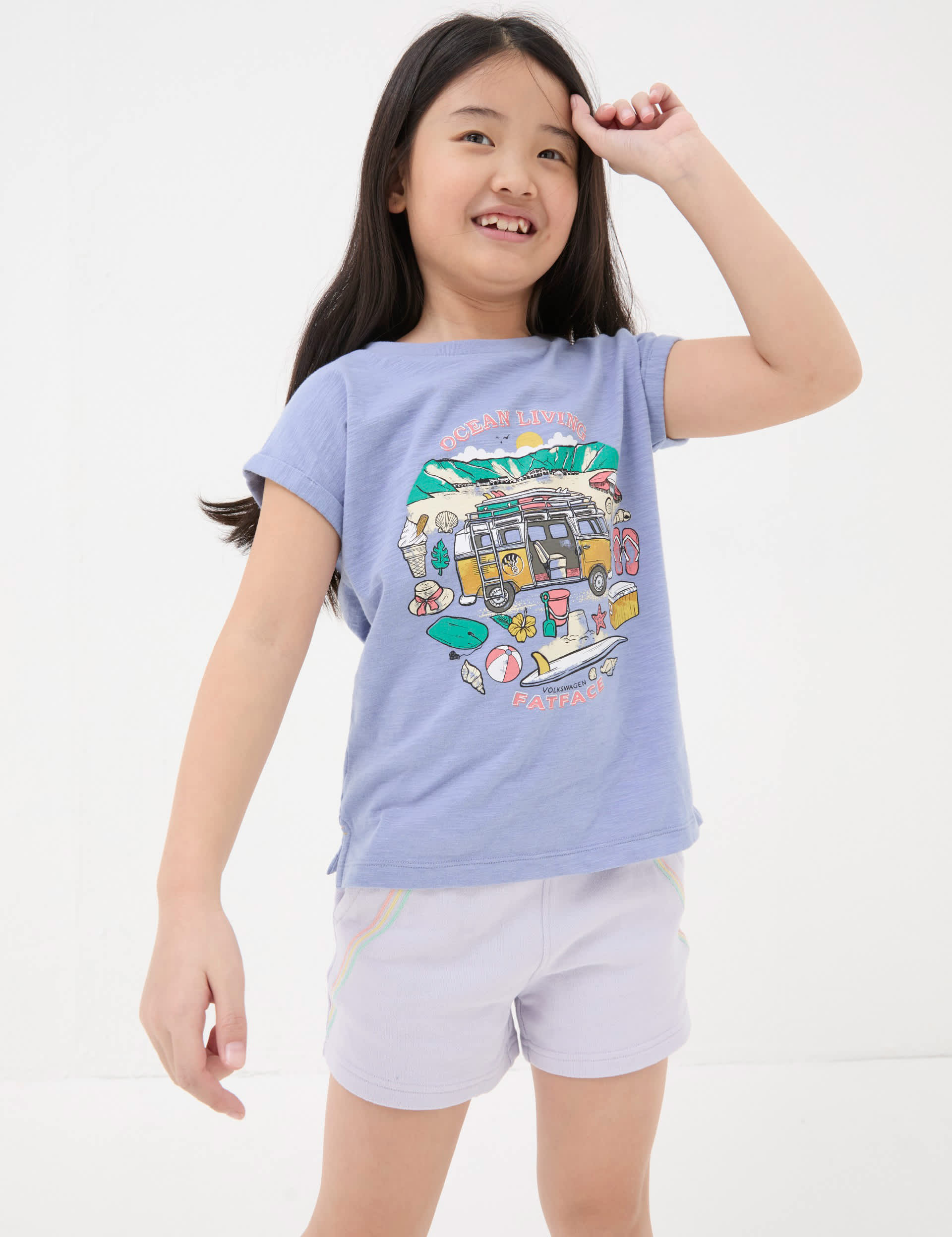 Fatface Girls Pure Cotton VW Graphic T-Shirt (3-13 Years) - 5-6 Y - Blue Mix, Blue Mix