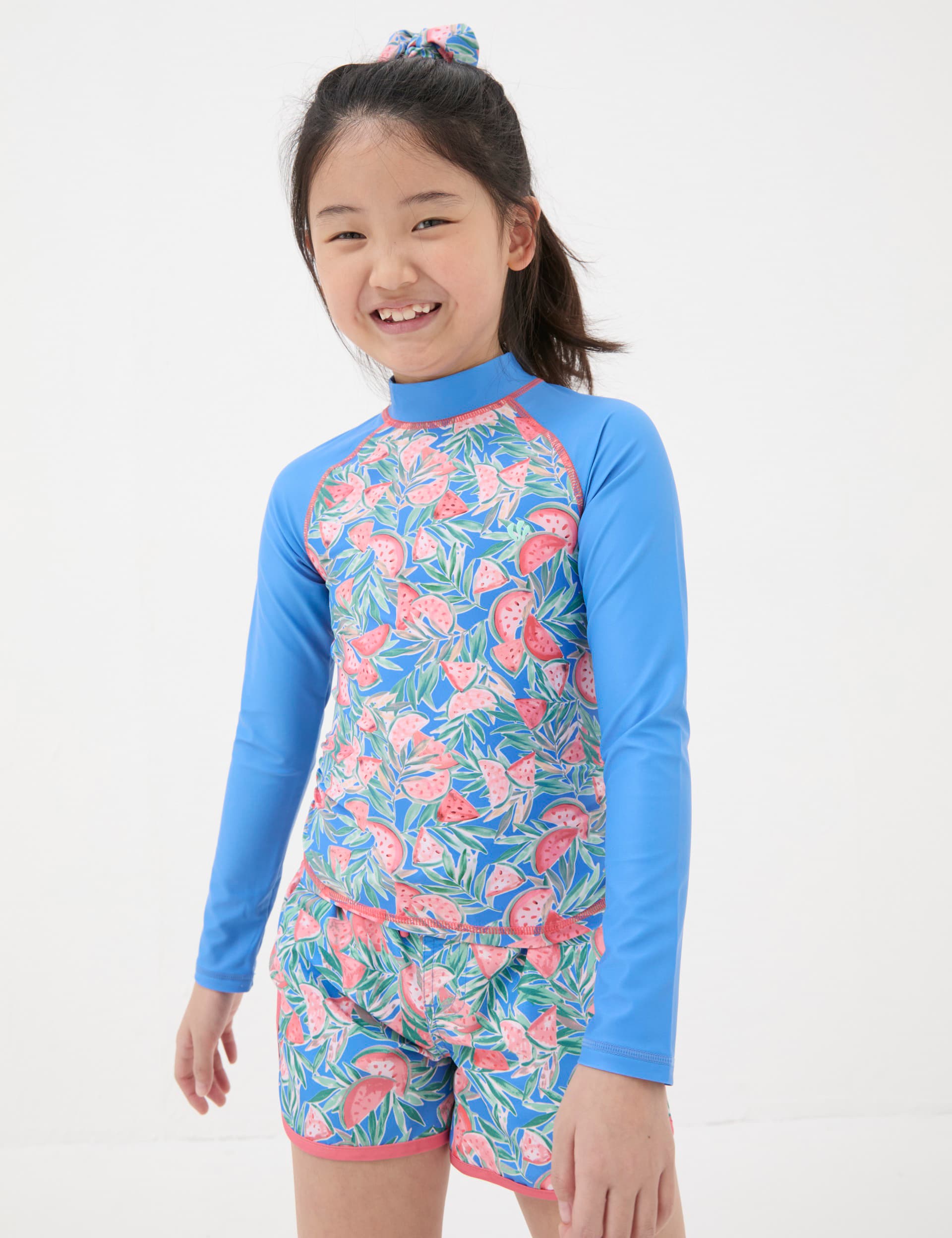 Fatface Girls Watermelon Long Sleeve Rash Vest (3-13 Yrs) - 4-5 Y - Blue Mix, Blue Mix