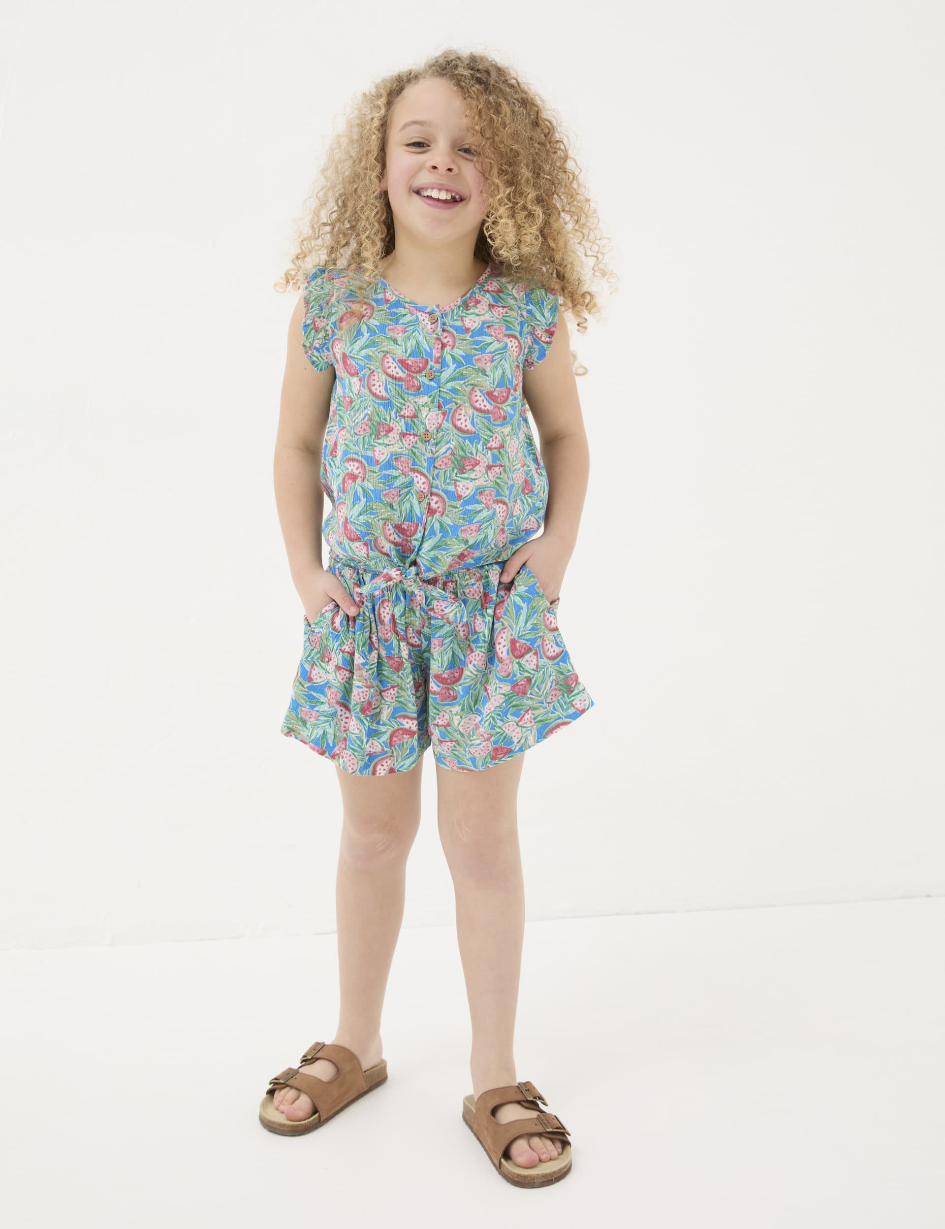 Fatface Girls 2pc Watermelon Print Top & Bottom Outfit (3-13 Yrs) - 9-10Y - Blue Mix, Blue Mix