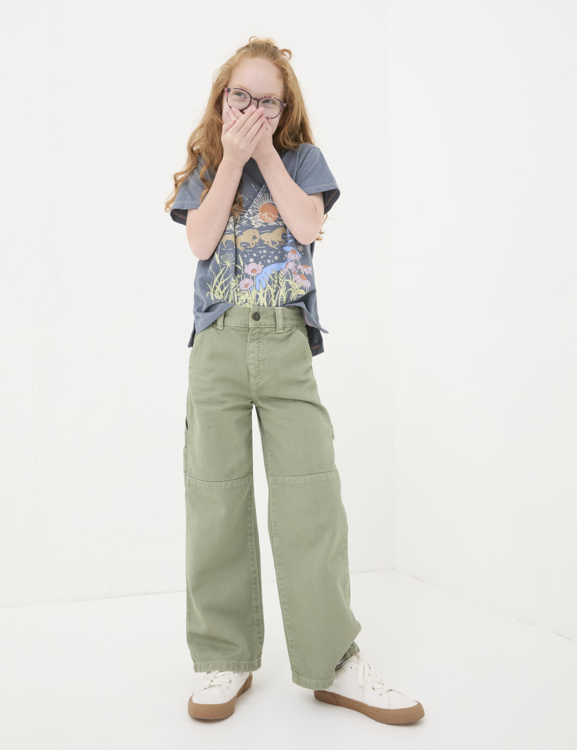 Fatface Girls Wide Leg Denim Jeans (3-13 Yrs) - 9y - Green, Green