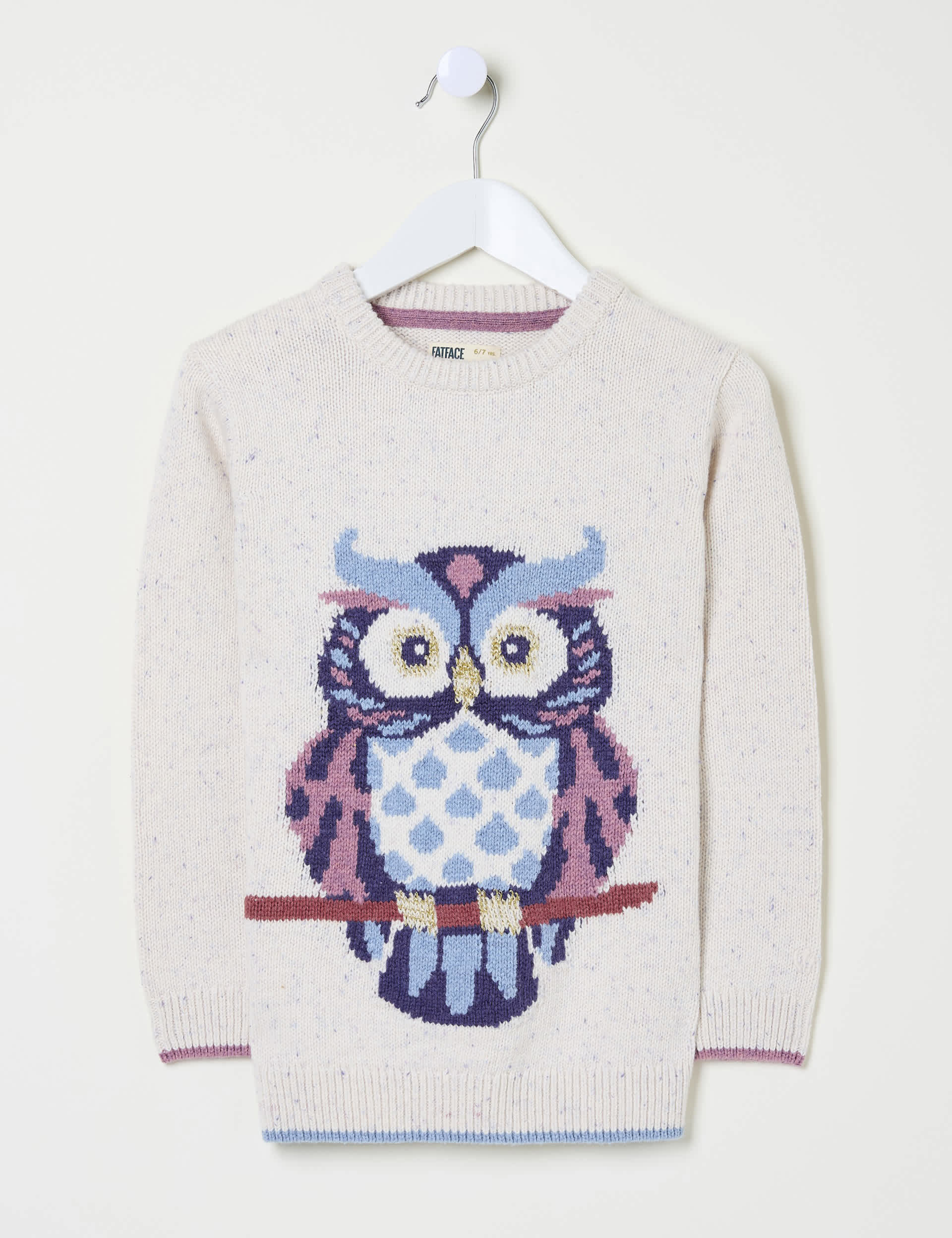 Fatface Girls Cotton Rich Knitted Owl Jumper (3-13 Yrs) - 4-5 Y - Ivory Mix, Ivory Mix