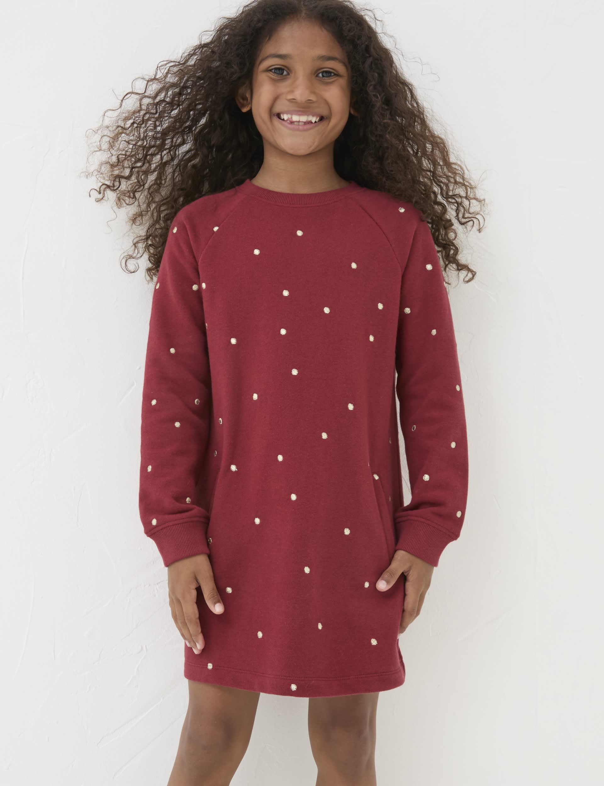 Fatface Girls Pure Cotton Spot Sweatshirt Dress (3-13 Yrs)