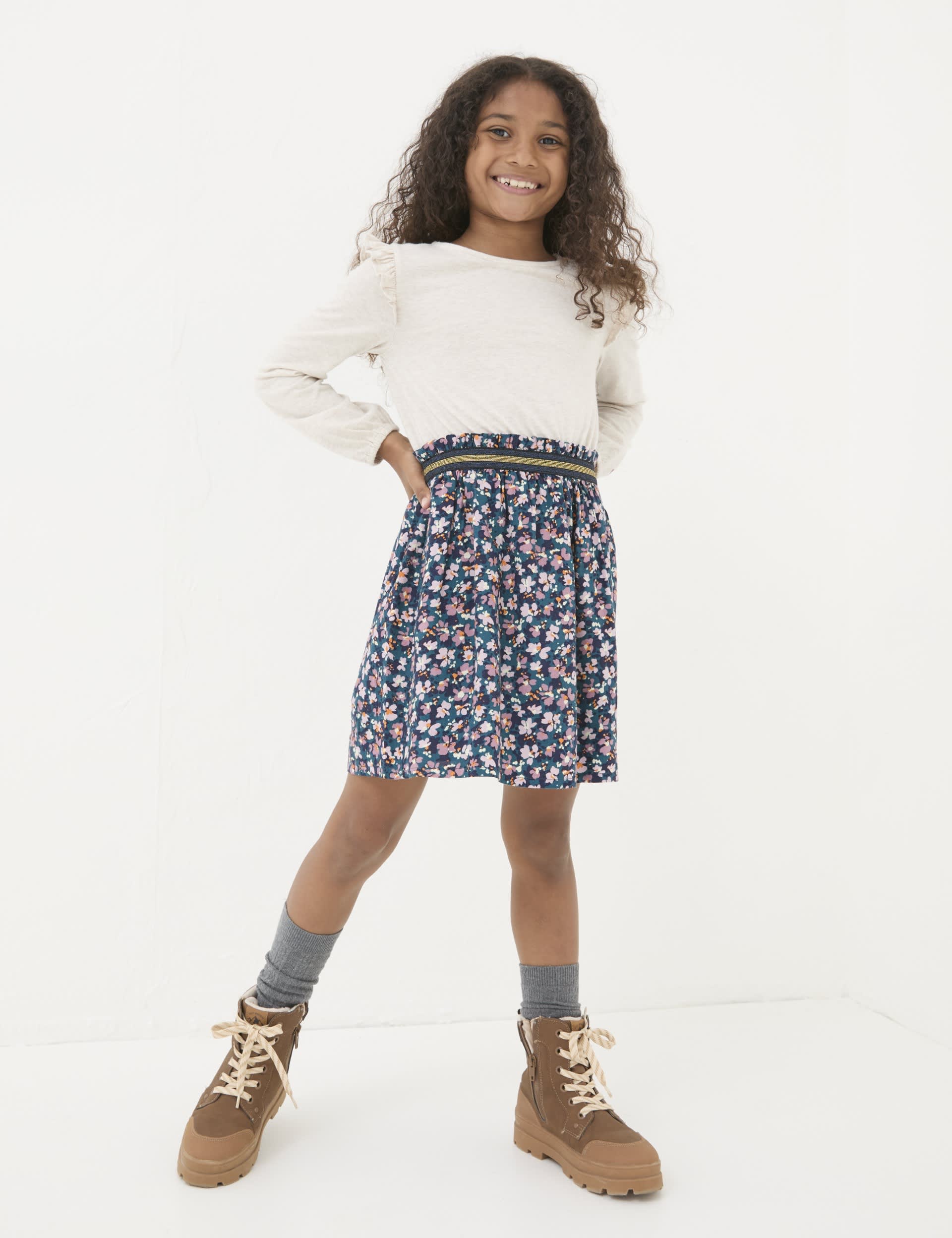 Fatface Girls Pure Cotton Floral Frill Dress (3-13 Yrs)