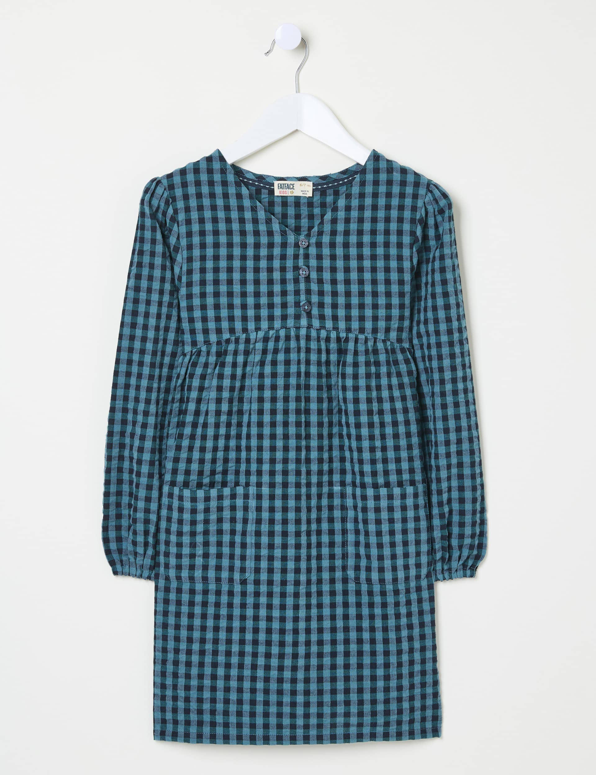 Fatface Girls Pure Cotton Gingham Dress (3-13 Yrs) - 9-10Y - Teal Mix, Teal Mix