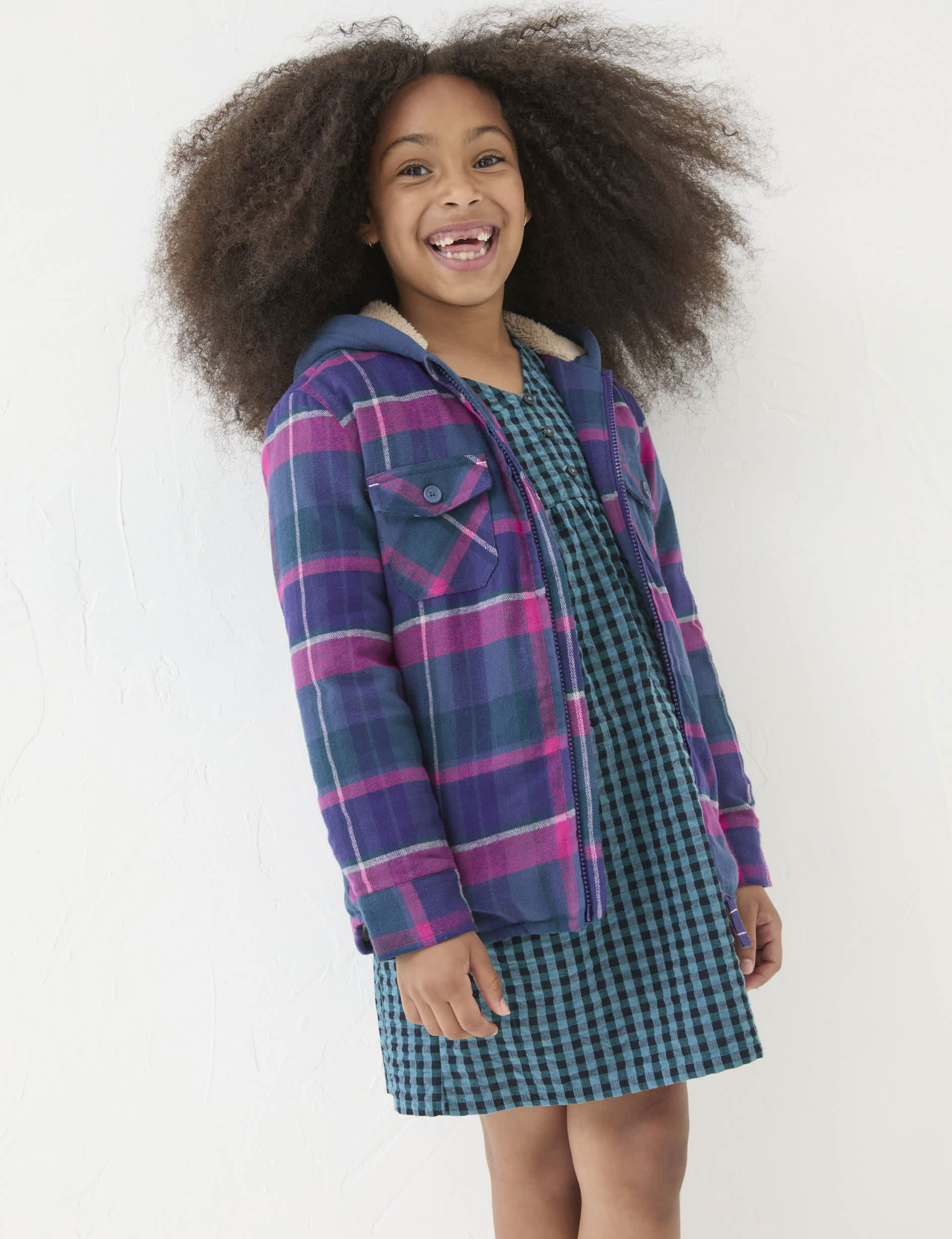 Fatface Girls Pure Cotton Checked Shacket (3-13 Yrs) - 9-10Y - Multi, Multi