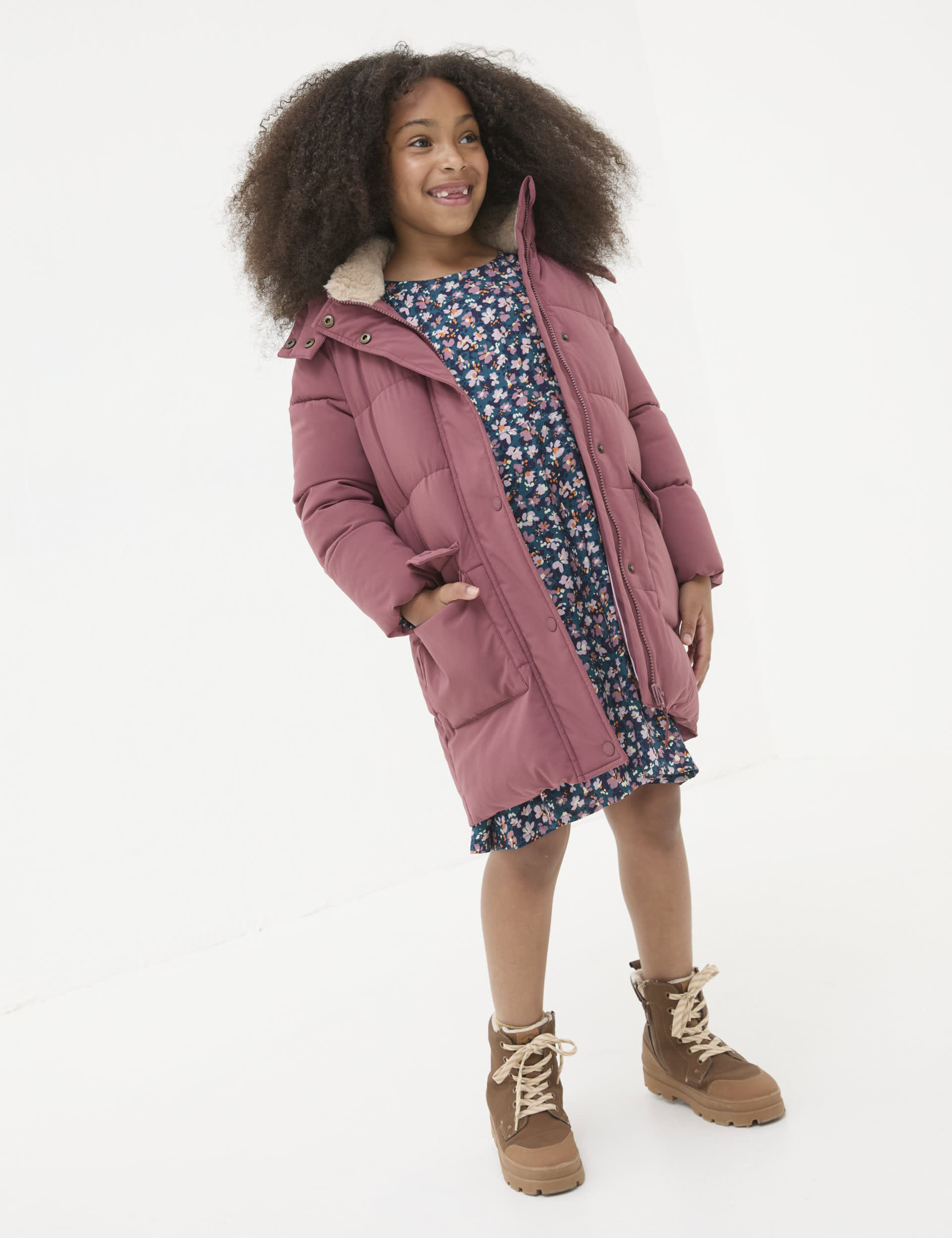 Fatface Girls Hooded Padded Longline Jacket (3-13 Yrs) - 4-5 Y - Pink, Pink