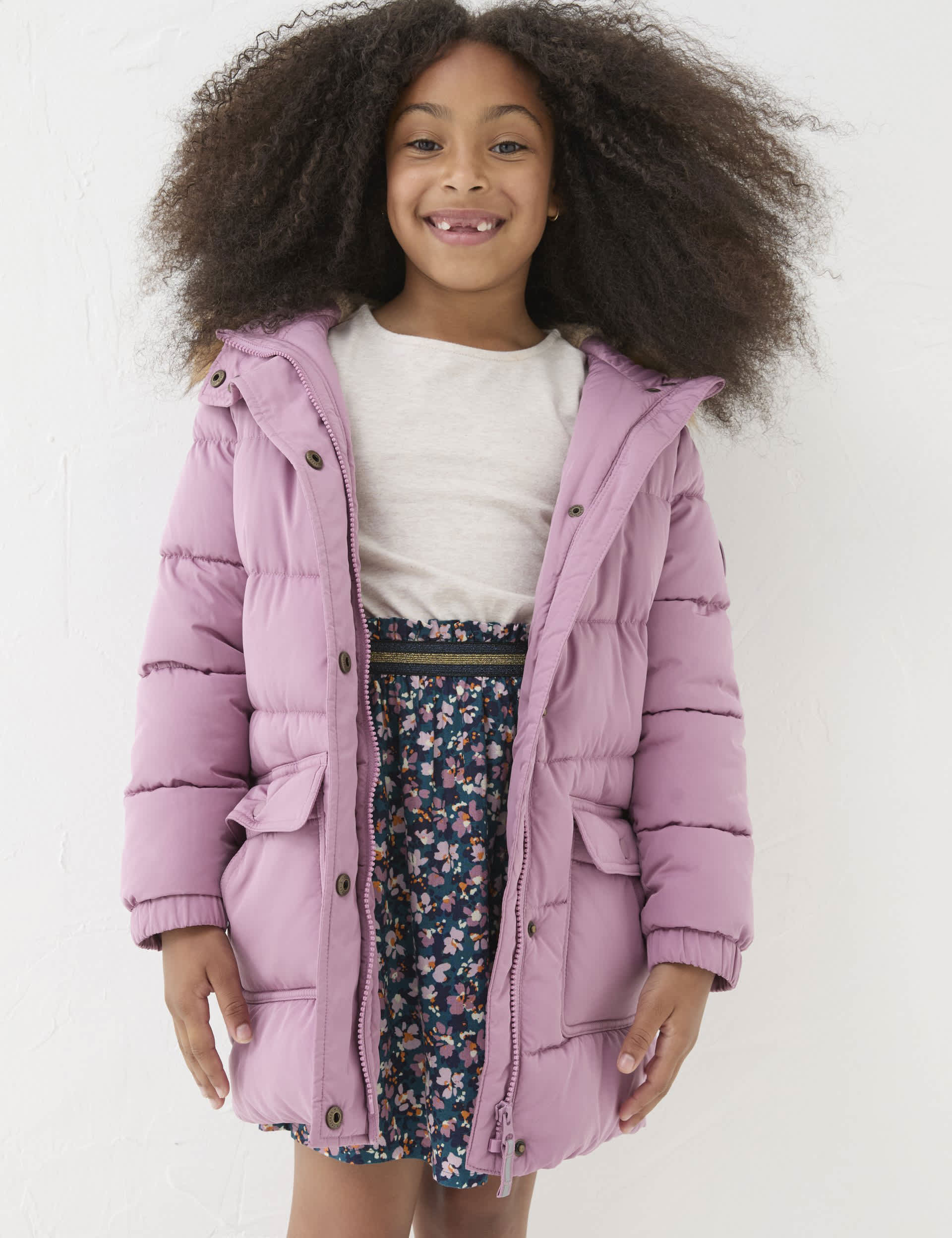 Fatface Girls Hooded Padded Longline Jacket (3-13 Yrs) - 7-8 Y - Pink, Pink