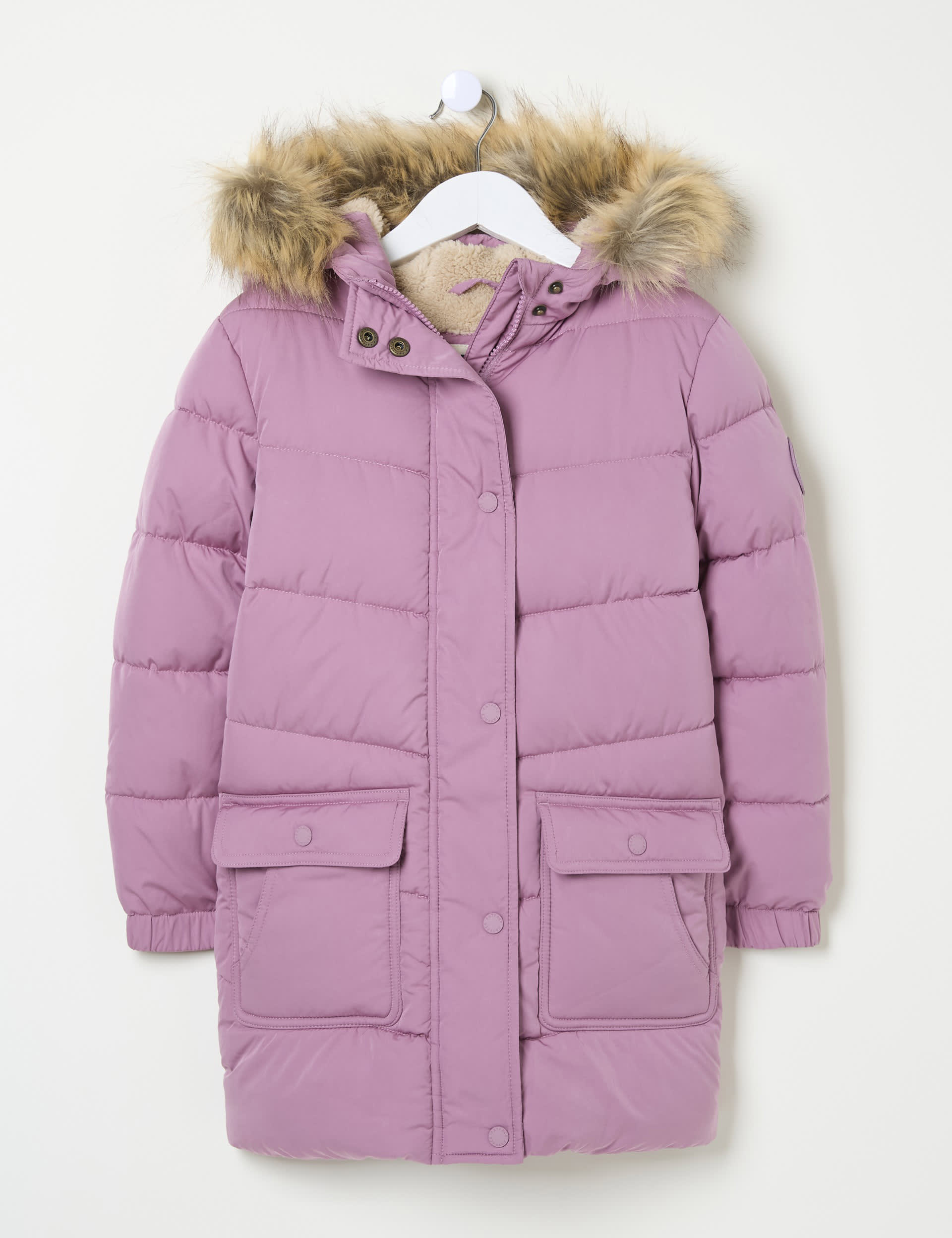 Fatface Girls Hooded Padded Longline Jacket (3-13 Yrs) - 8-9 Y - Pink, Pink