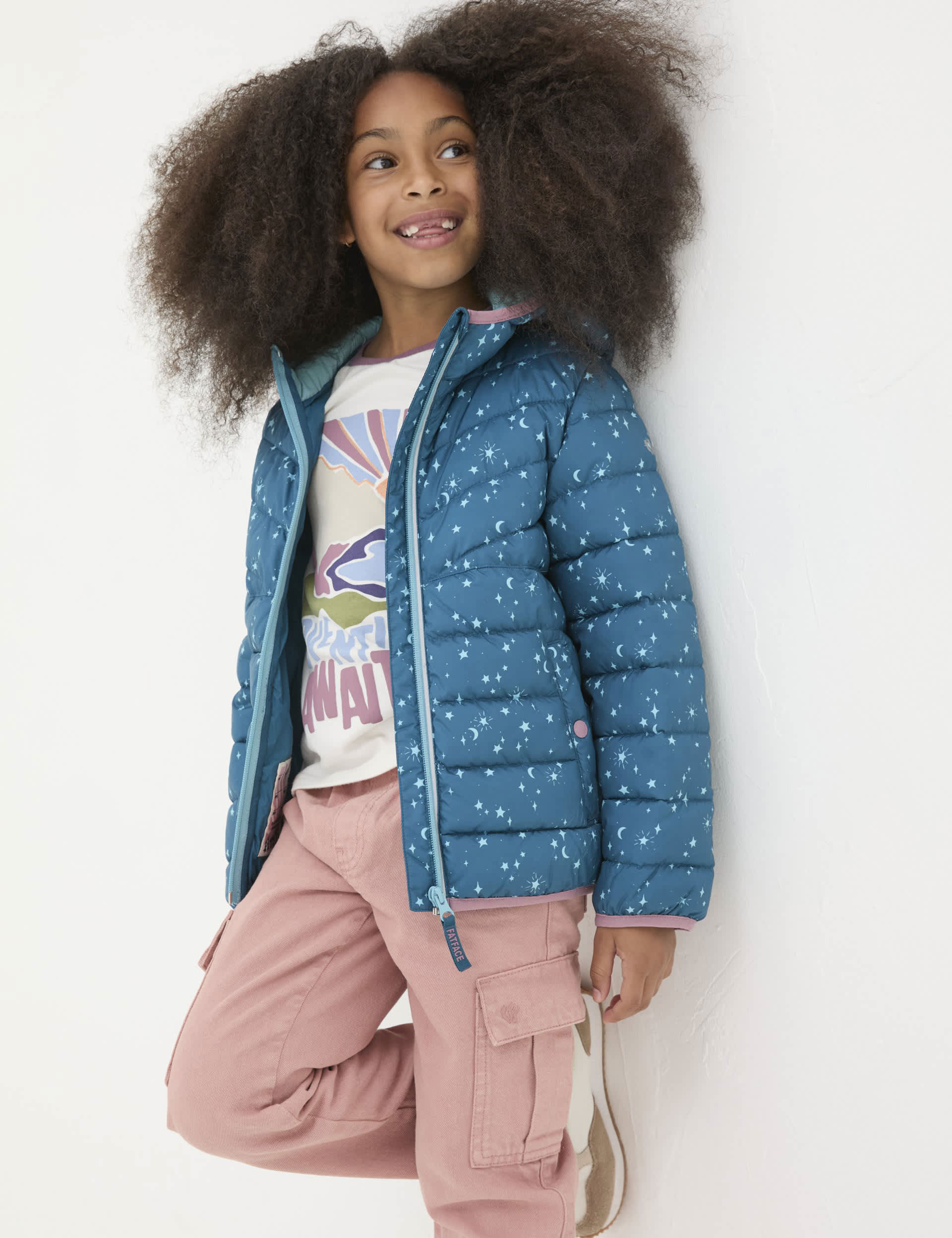 Fatface Girls Hooded Padded Star Jacket (3-13 Yrs) - 6-7 Y - Blue Mix, Blue Mix